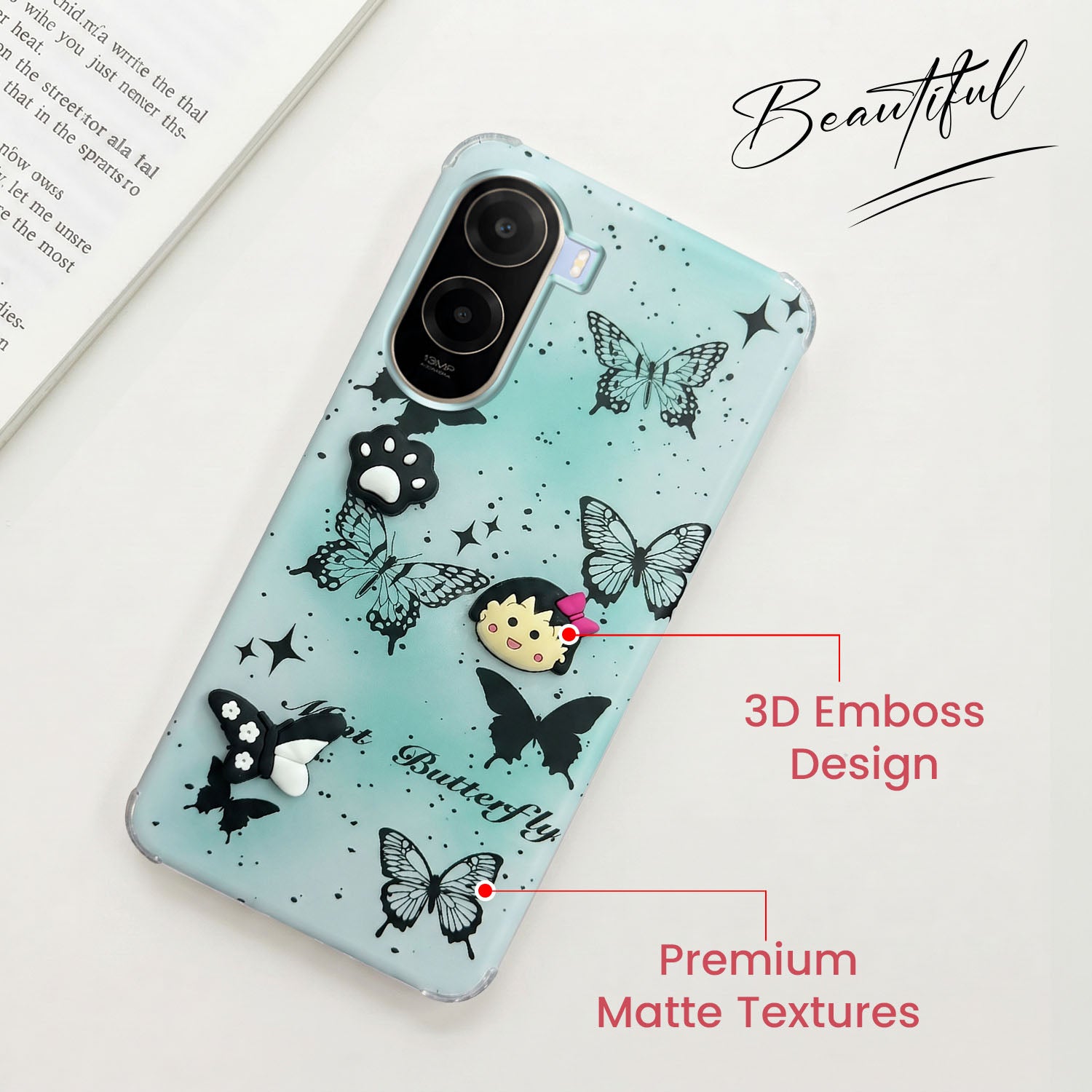 For Poco C85x 5G Back Cover Case (3D Cute Cartoons | Hard Back Side Soft | Matte Premium Finish | HD Printing)