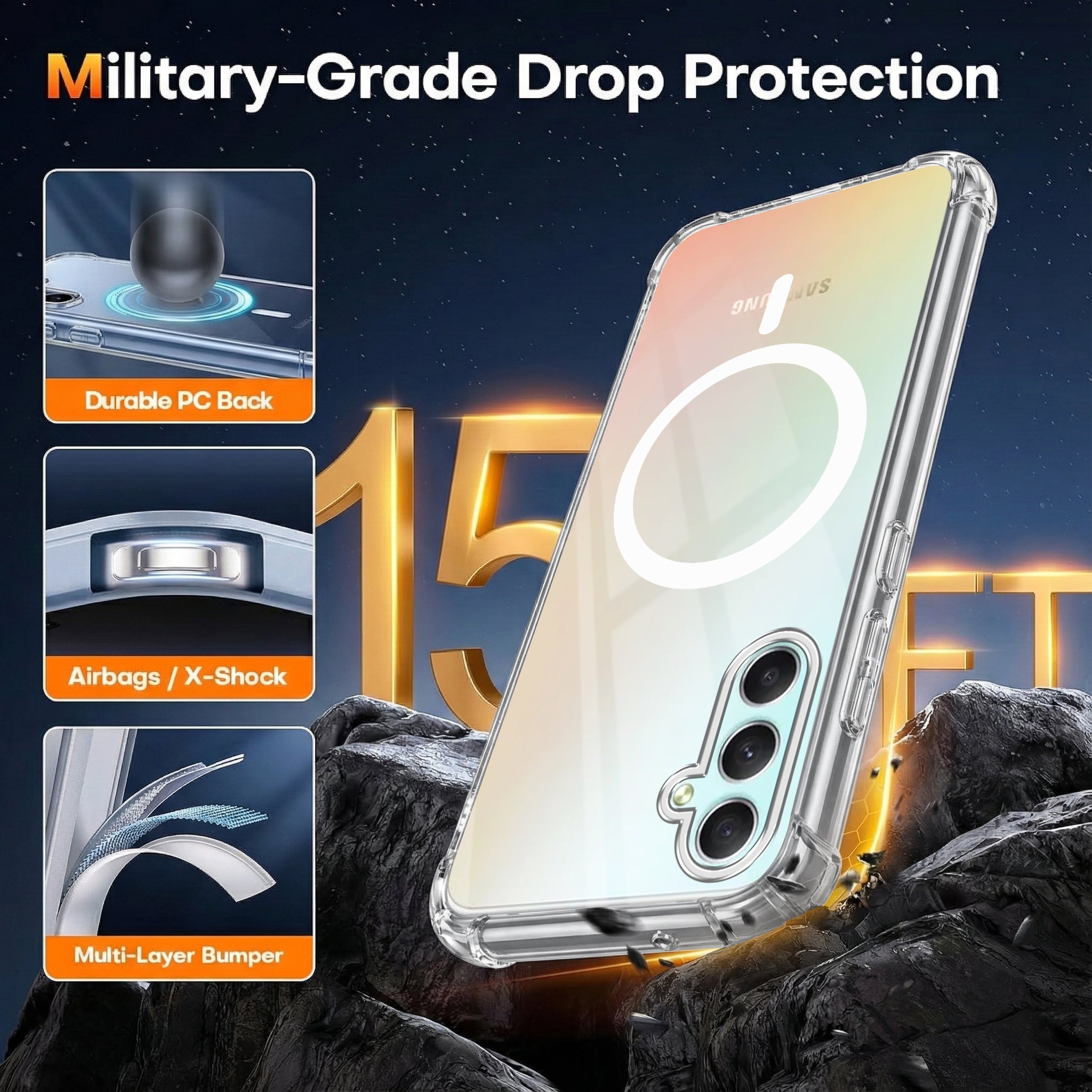 For Samsung Galaxy A34 5G Back Cover Shockproof Crystal-Clear (Magsafe Wireless Support | Drop & Camera Protection | Hard Polycarbonate)