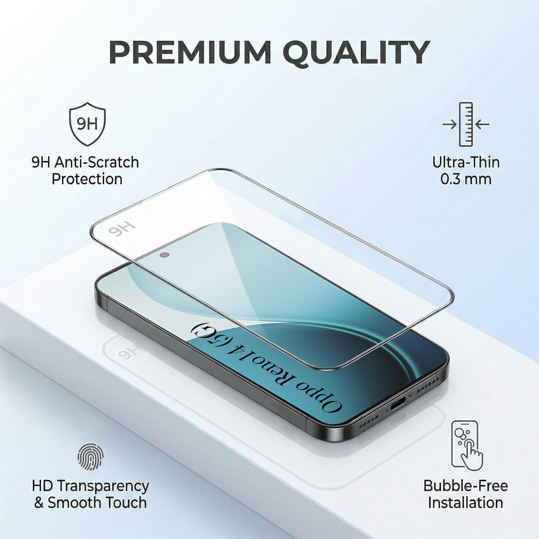 For Oppo Reno14 5G | Oppo Reno 14 5G Combo with Back Cover and 9H Tempered Glass (Lifetime Anti-Yellow | Crystal Clear Shockproof | Oleophobic Coating Screen Glass)