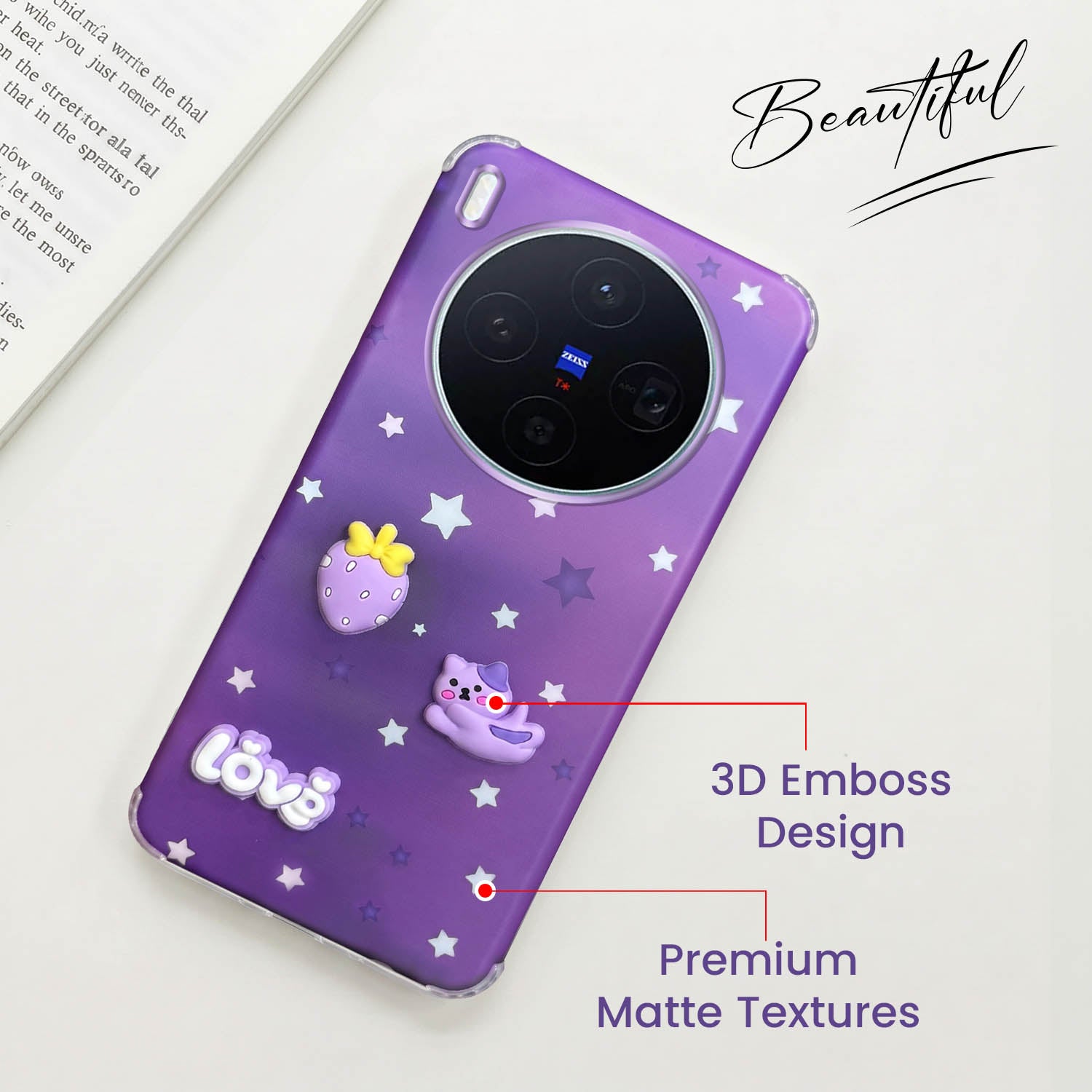 For Vivo X300 5G Back Cover Case (3D Cute Cartoons | Hard Back Side Soft | Matte Premium Finish | HD Printing)