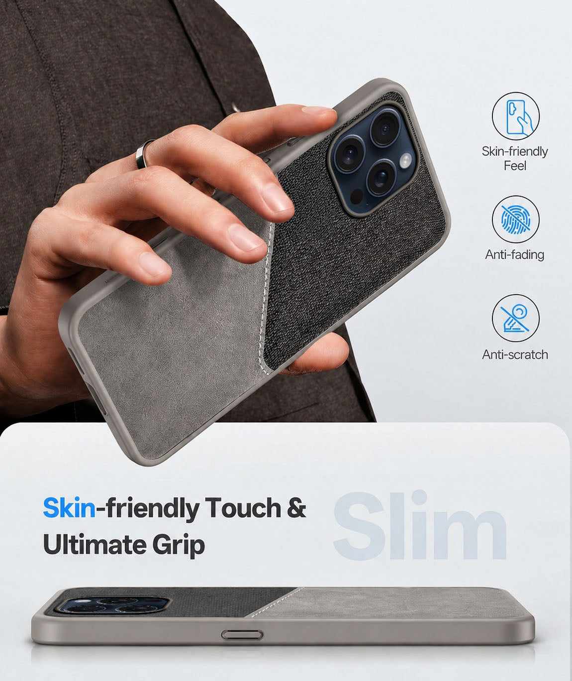For Apple iPhone 15 Pro Max Back Cover Case (Dual PU Leather Stitch | Professional Minimalist | Soft and Flexible)