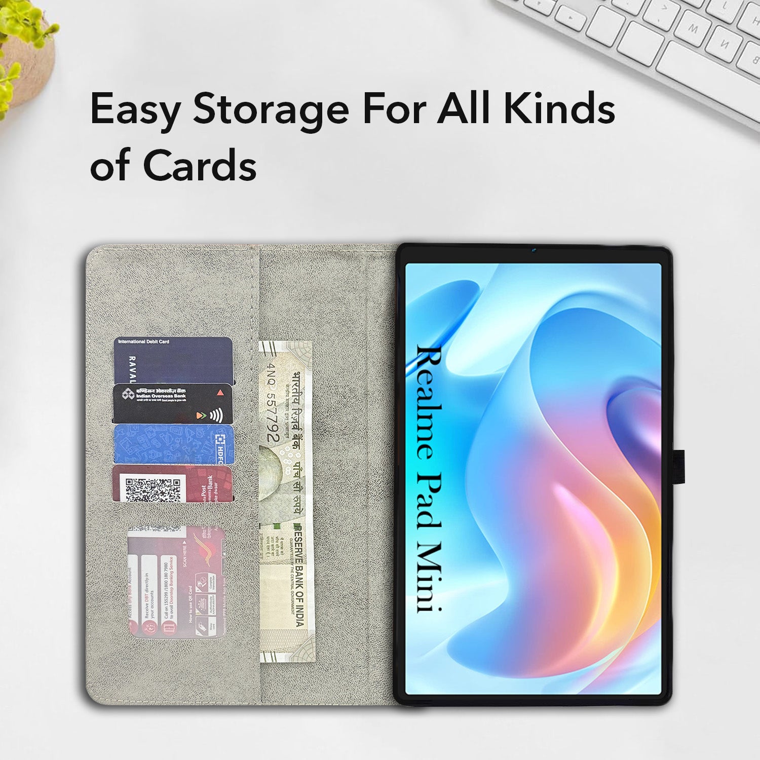 For Realme Pad Mini 8.7 Inch RMP2105/2106 Flip Cover Folio Case (PU Leather | Multi-Angle Smart Stand | Card Storage Slots | Silicone Back Pouch)