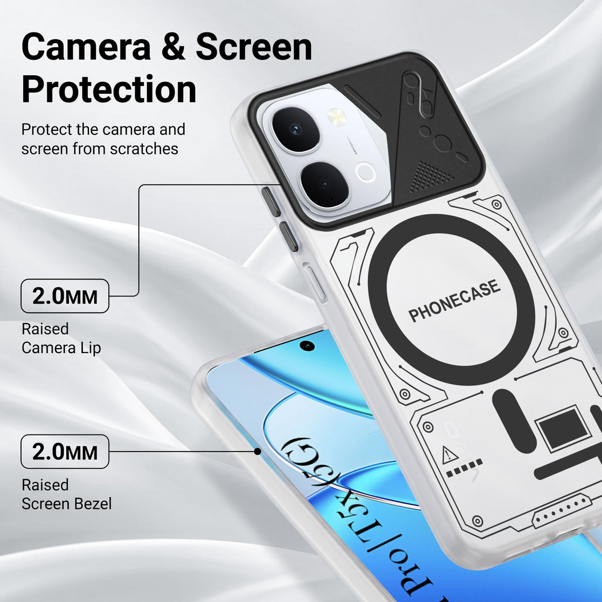 For Vivo Y51 Pro 5G | Vivo T5x Metallic Back Cover Case (Metallic Camera Protection & Buttons | Translucent Milky Shade | Hard Polycarbonate)