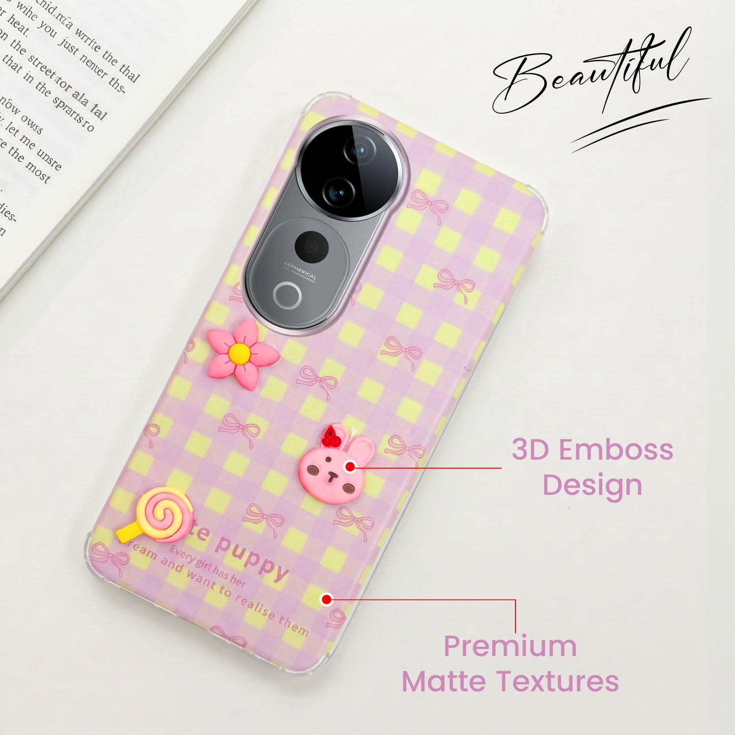 For Vivo T3 Ultra Back Cover Case (3D Cute Cartoons | Hard Back Side Soft | Matte Premium Finish | HD Printing)