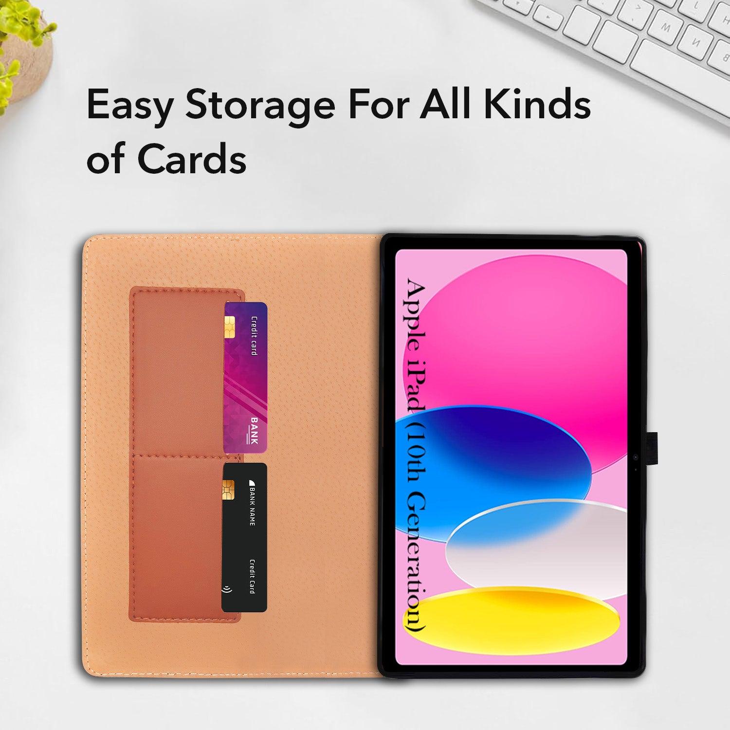 For Apple iPad  Flip Cover Folio Cover (10th Generation) 10.9 Inch A3162/A2757/A2777/A2696/iPad13/18/iPad13/19 (PU Leather | Multi-Angle Smart Stand | Card Storage Slots | Silicone Back Pouch)