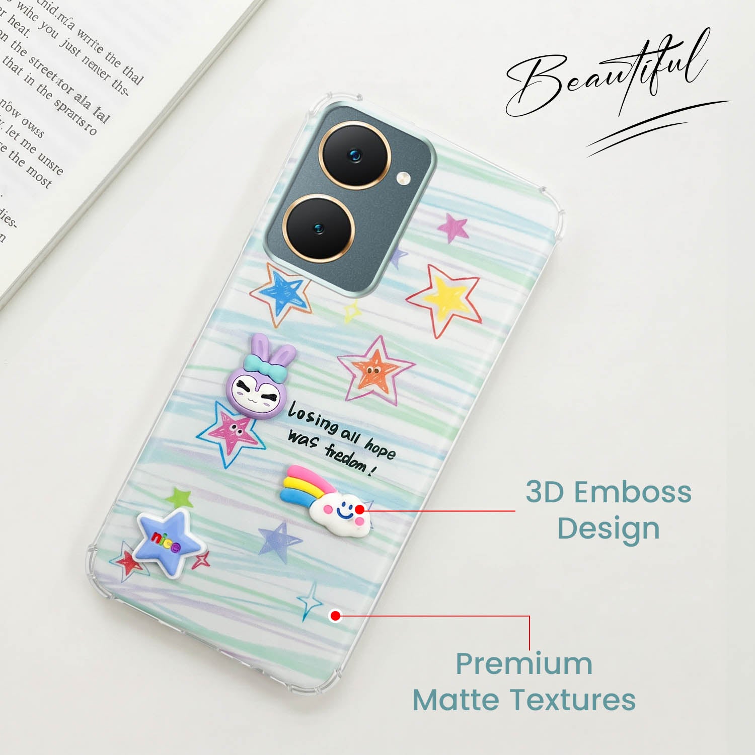 For Vivo Y18 | Y18e | Y03 | Y18i | Y18t Back Cover Case (3D Cute Cartoons | Hard Back Side Soft | Matte Premium Finish | HD Printing)