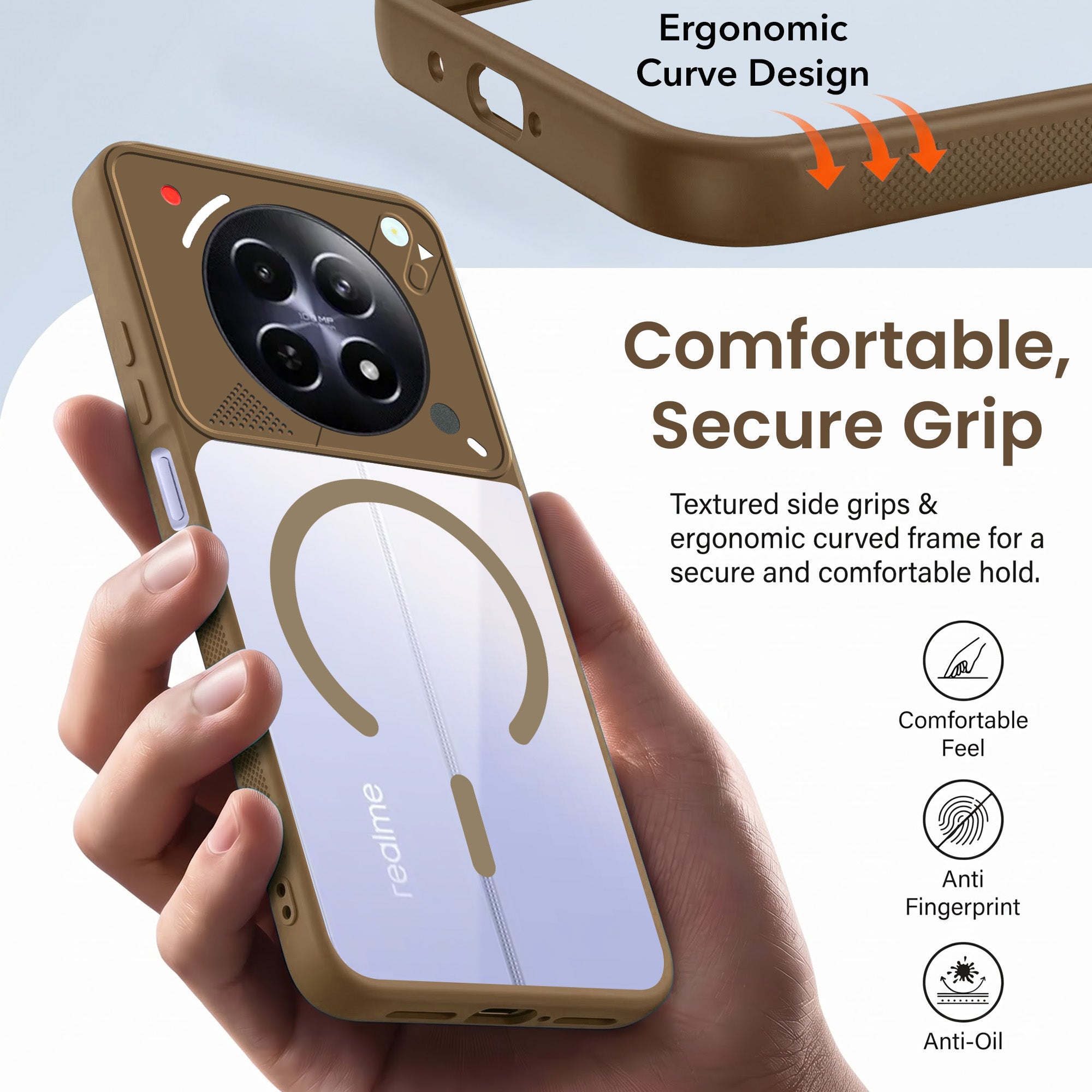 For Realme 12 | Realme 12X Back Cover Case Lifetime Anti-Yellow Clear (Camera Protection | Side Grip | Wireless MagSafe Compatible)