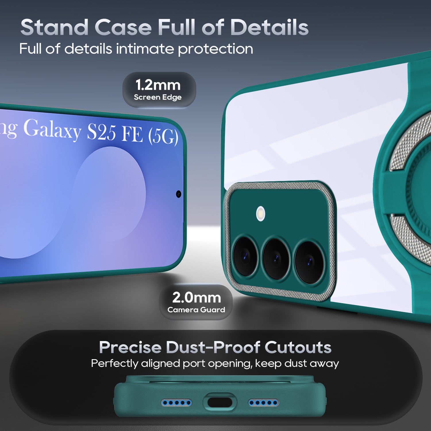 For Samsung Galaxy S25 FE Back Cover Case with stand (Built-in Ring Holder Kickstand | Lifetime Anti Yellow | Camera Protection)