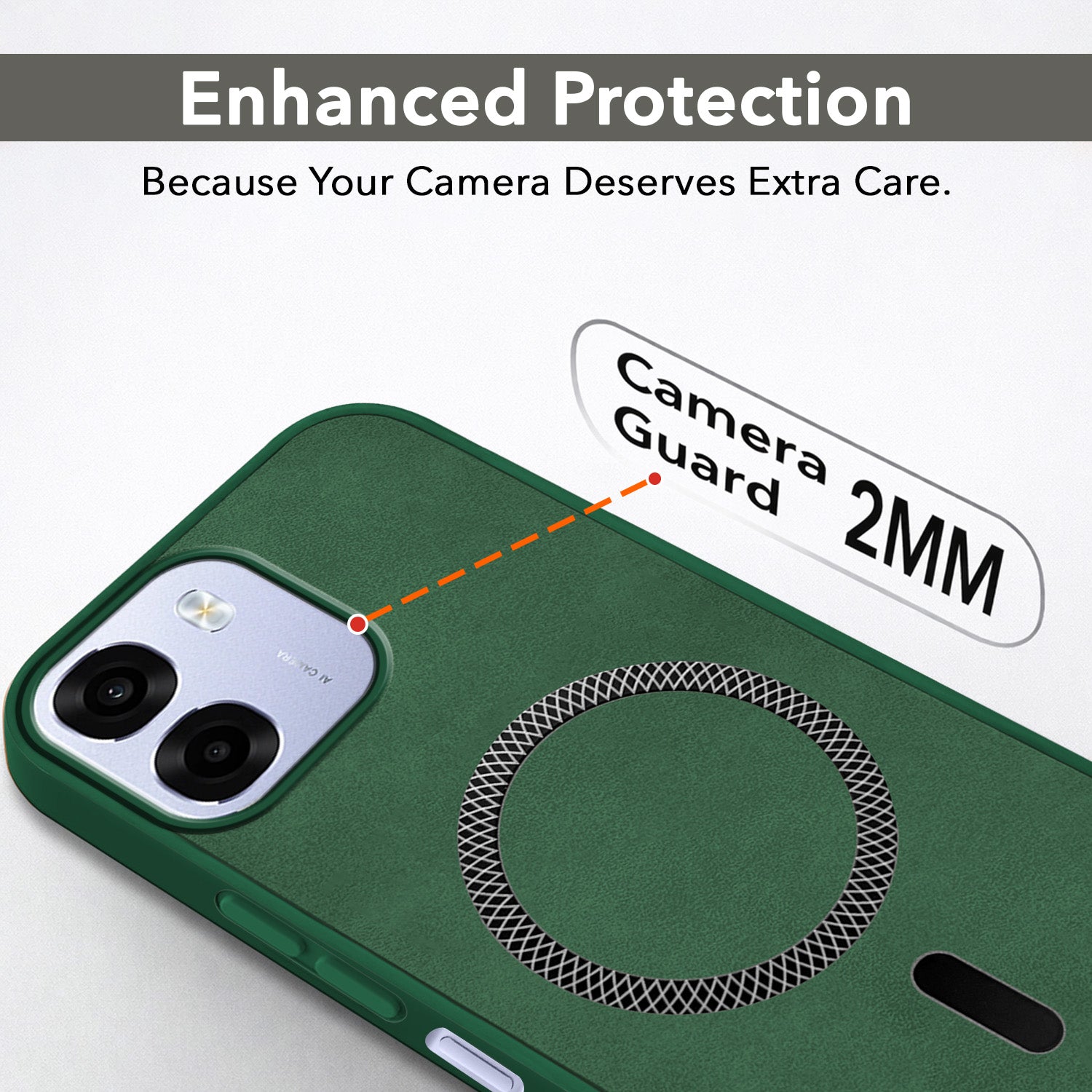 For Oppo A6 5G | Oppo K14 5G Back Cover Case Leather Finish (MagSafe Compatible Wireless Charging | Soft Touch | Camera Bump Protection)