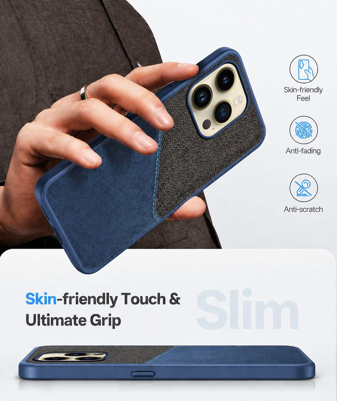 For Apple iPhone 14 Pro Back Cover Case (Dual PU Leather Stitch | Professional Minimalist | Soft and Flexible)