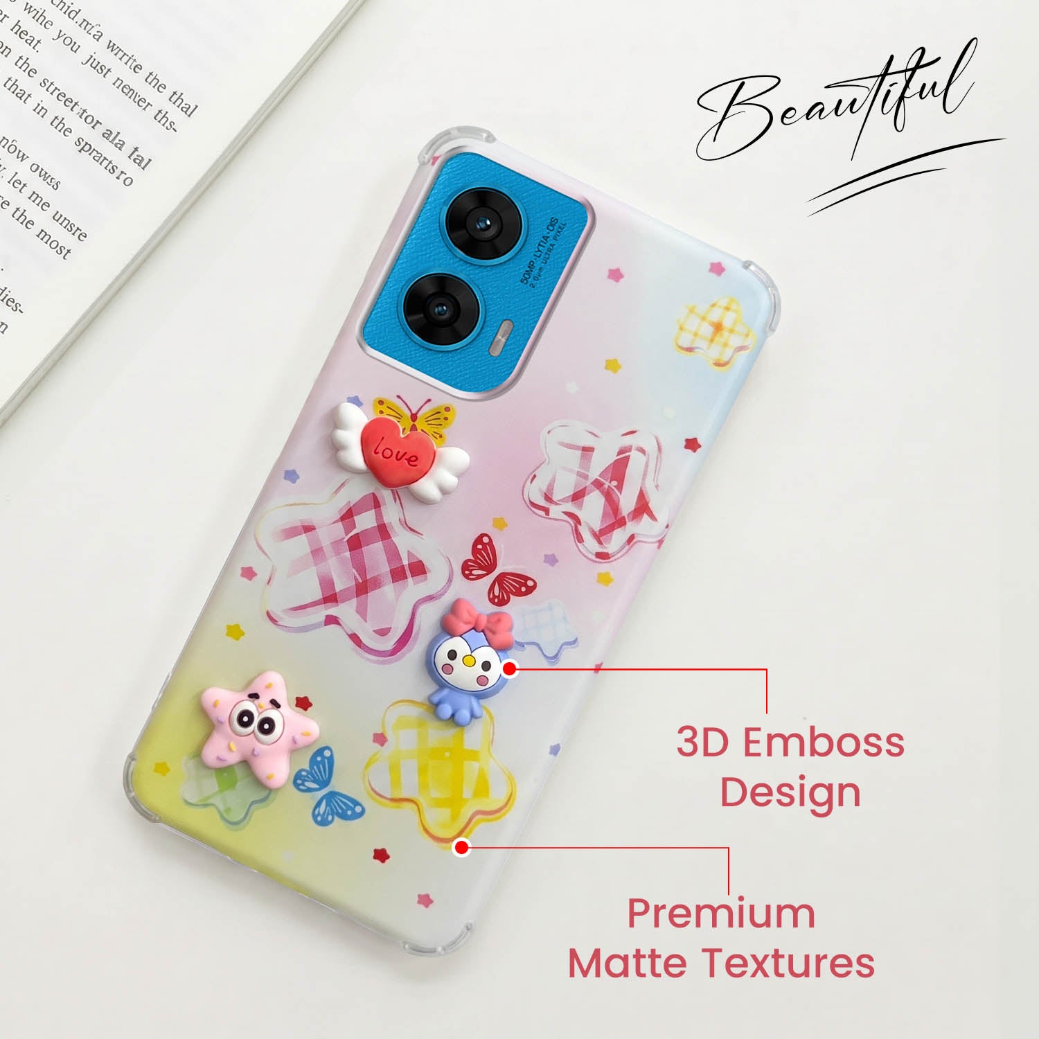 For Motorola Moto G96 Back Cover Case (3D Cute Cartoons | Hard Back Side Soft | Matte Premium Finish | HD Printing)