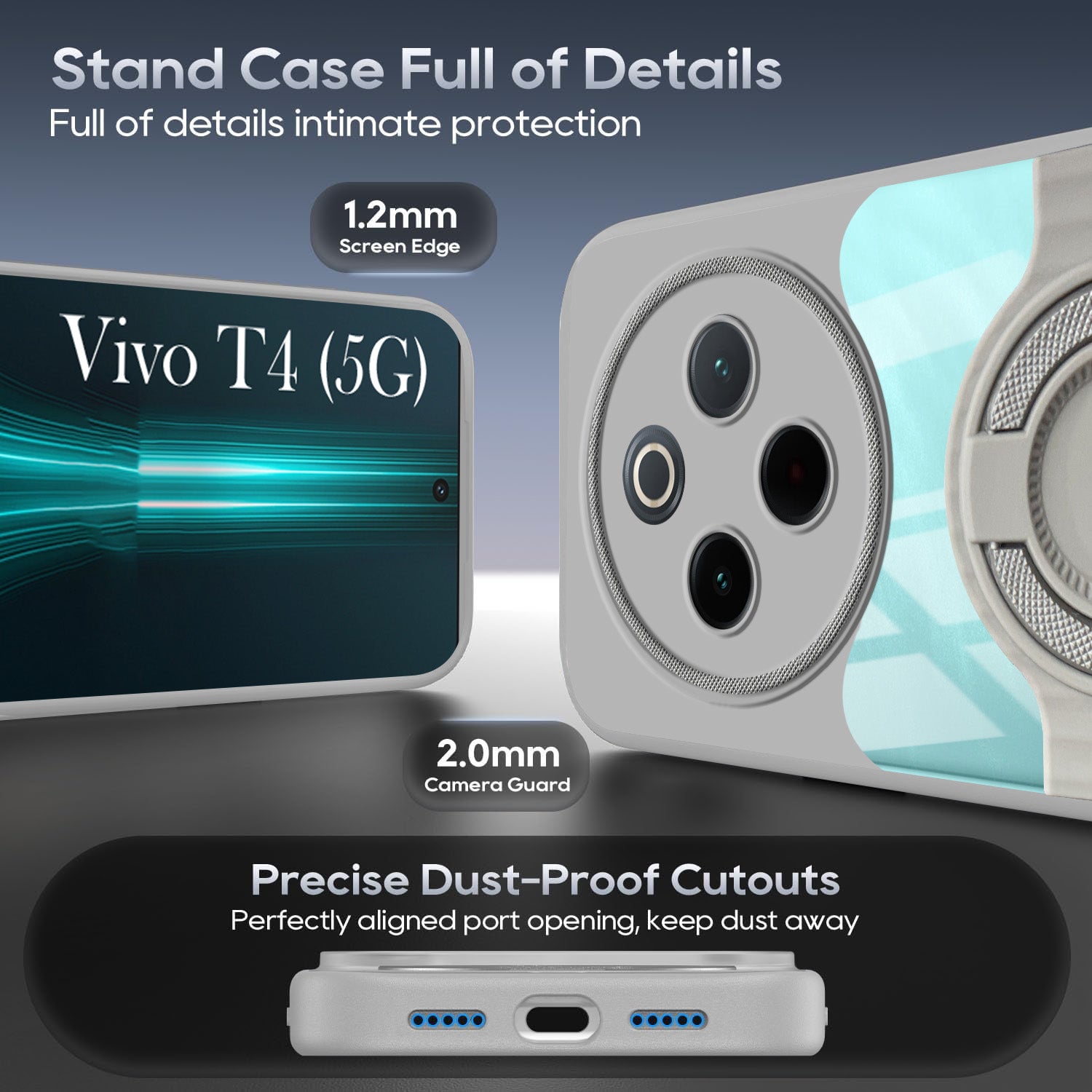 For Vivo T4 Back Cover Case with stand (Built-in Ring Holder Kickstand | Lifetime Anti Yellow | Camera Protection)