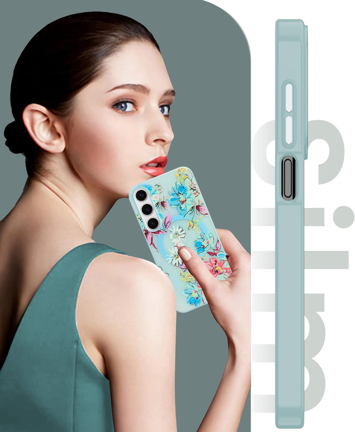 For Samsung Galaxy S24 Back Cover Case (Cute Floral Design | Flower Print for Girls | MagSafe Compatible Wireless Charging)