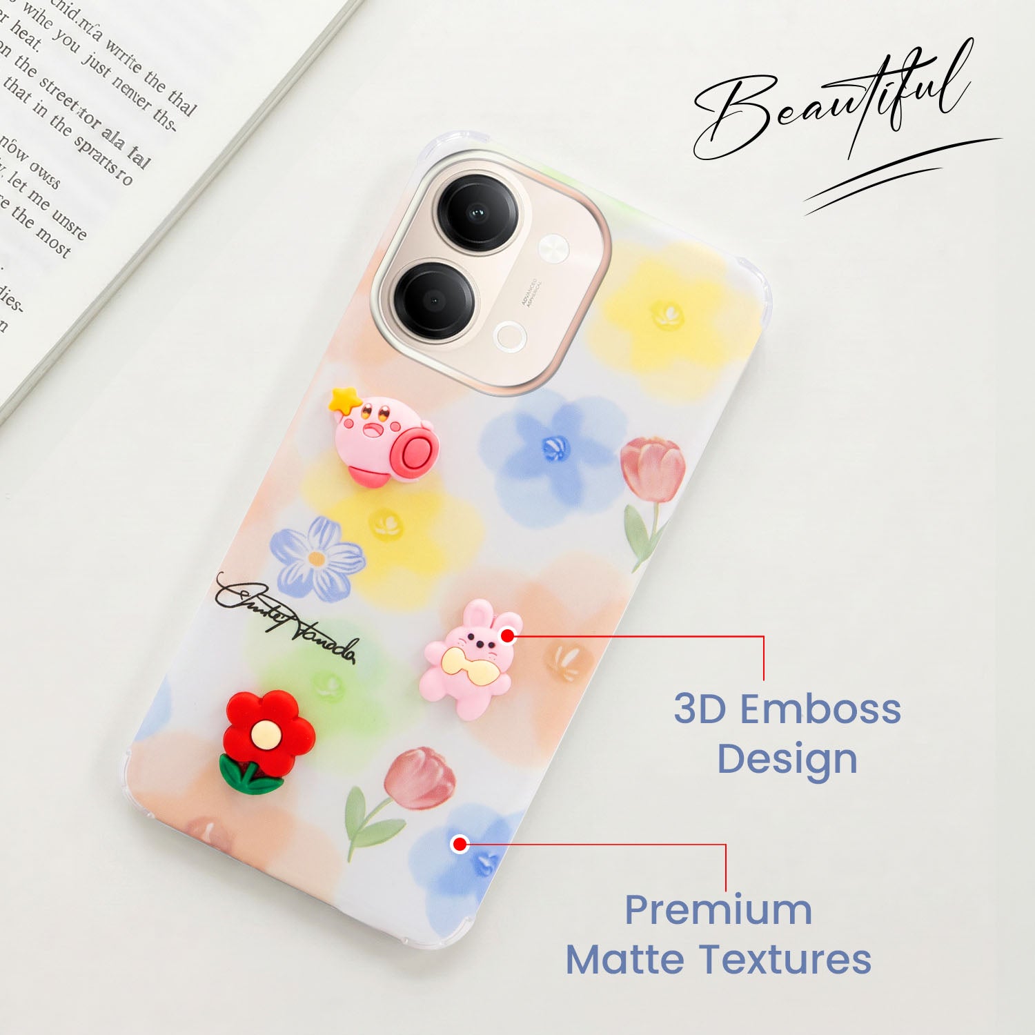 For Vivo Y05 4G Back Cover Case (3D Cute Cartoons | Hard Back Side Soft | Matte Premium Finish | HD Printing)
