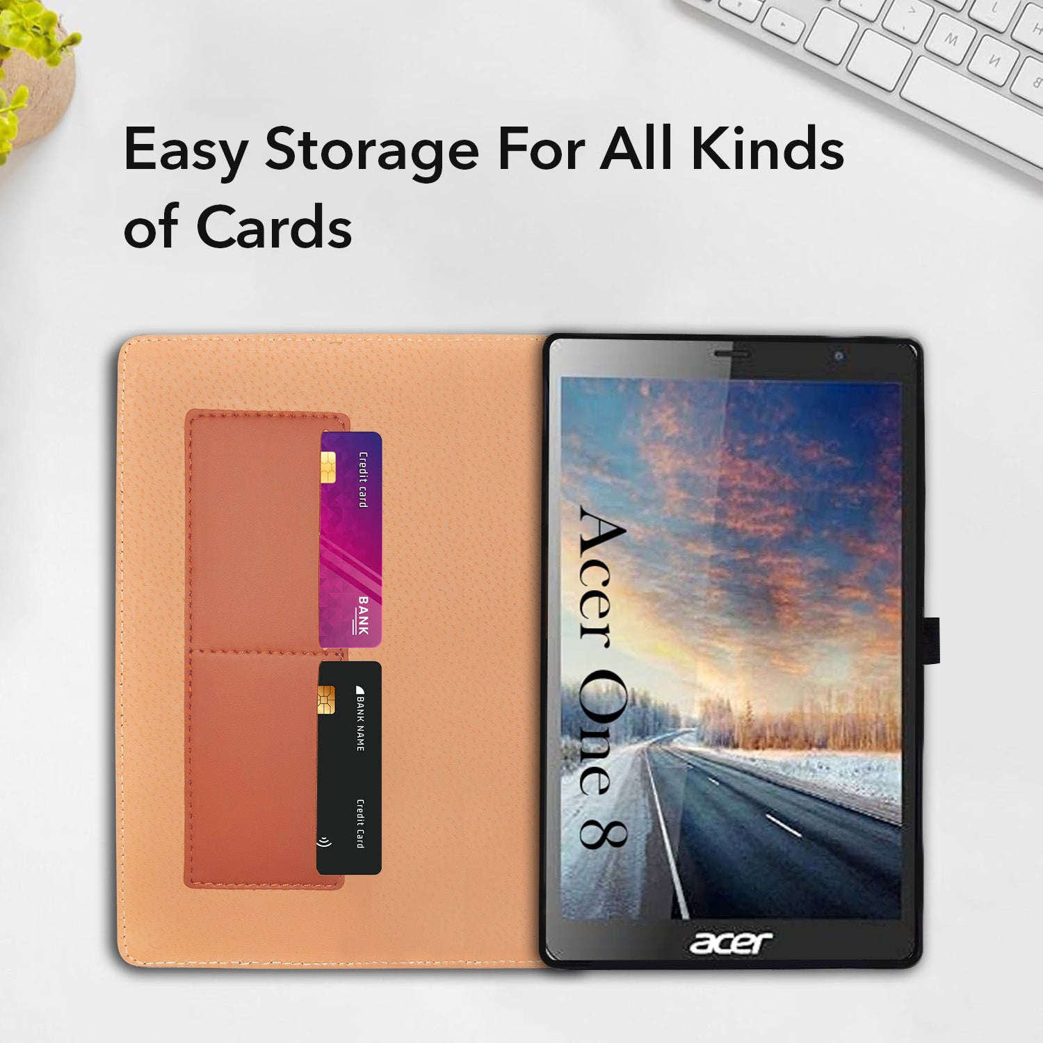 For Acer One 8 8 Inch Flip Cover Folio Cover (PU Matte Leather | Multi-Angle Smart Stand | Card Storage Slots | Silicone Back Pouch)