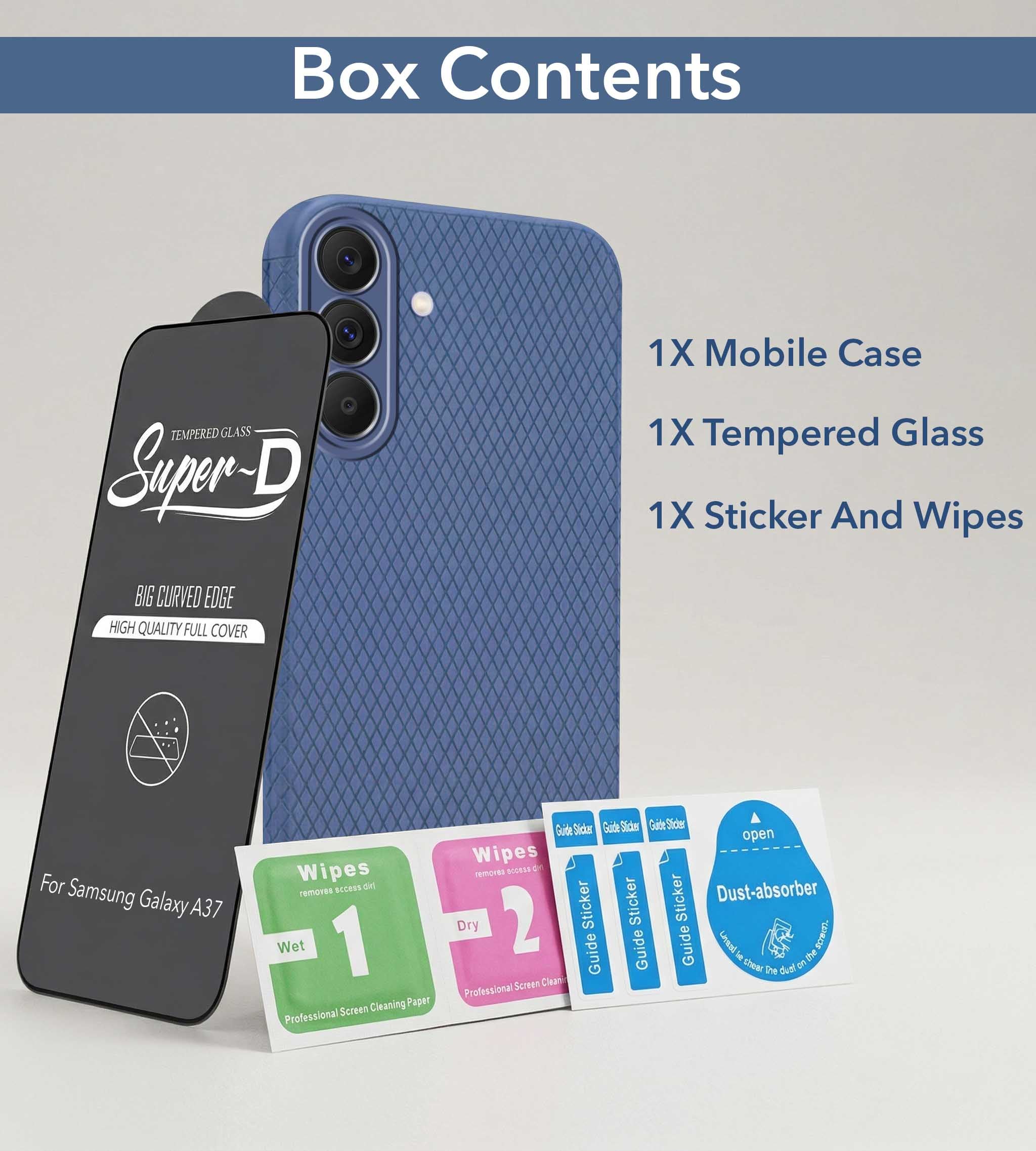 For Samsung Galaxy A37 5G Combo with Back Cover and 9H Tempered Glass (Liquid Silicone | Camera Protection | Oleophobic Coating Screen Glass)