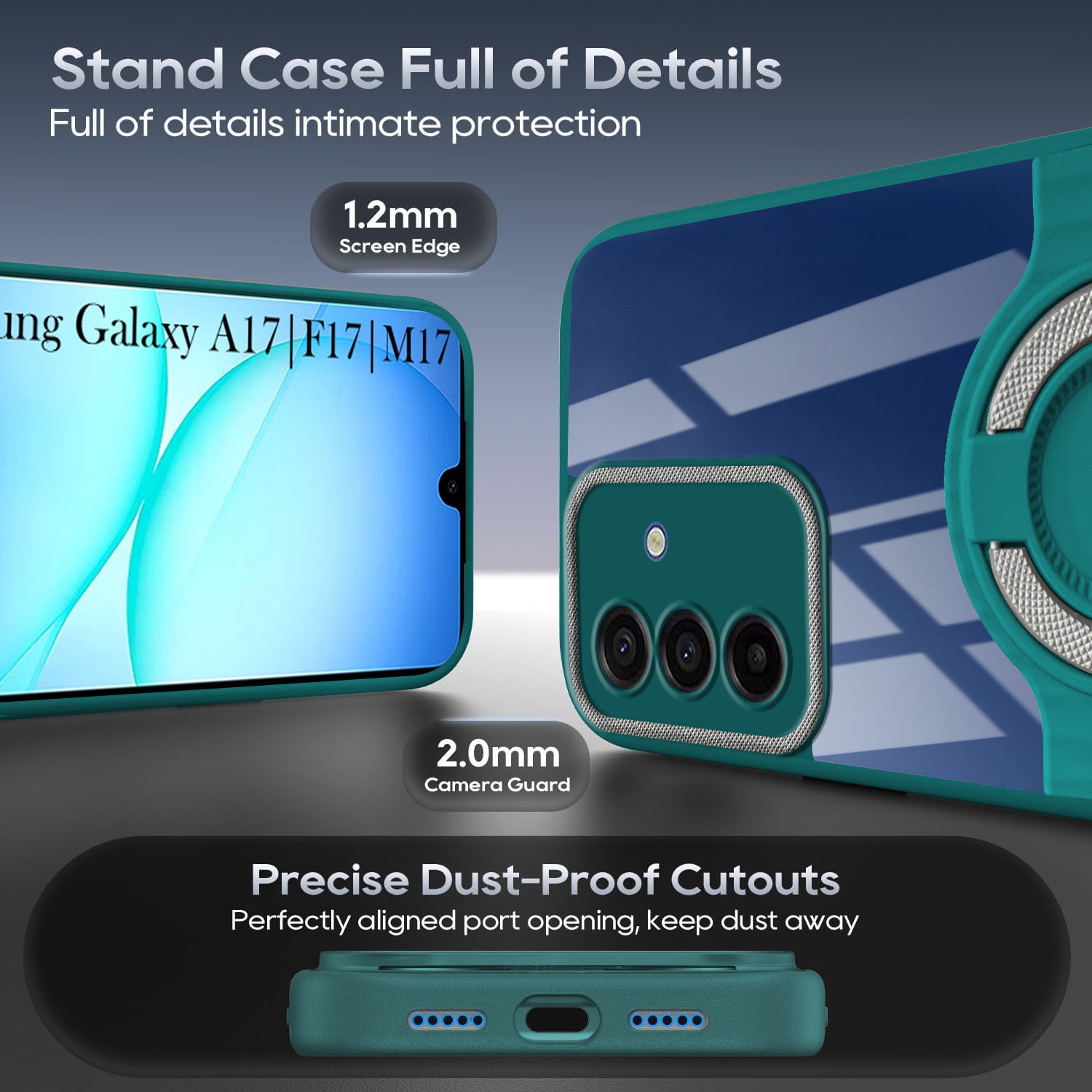 For Samsung Galaxy A17 | Samsung F17 | Samsung M17 5G Back Cover Case with stand (Built-in Ring Holder Kickstand | Lifetime Anti Yellow | Camera Protection)