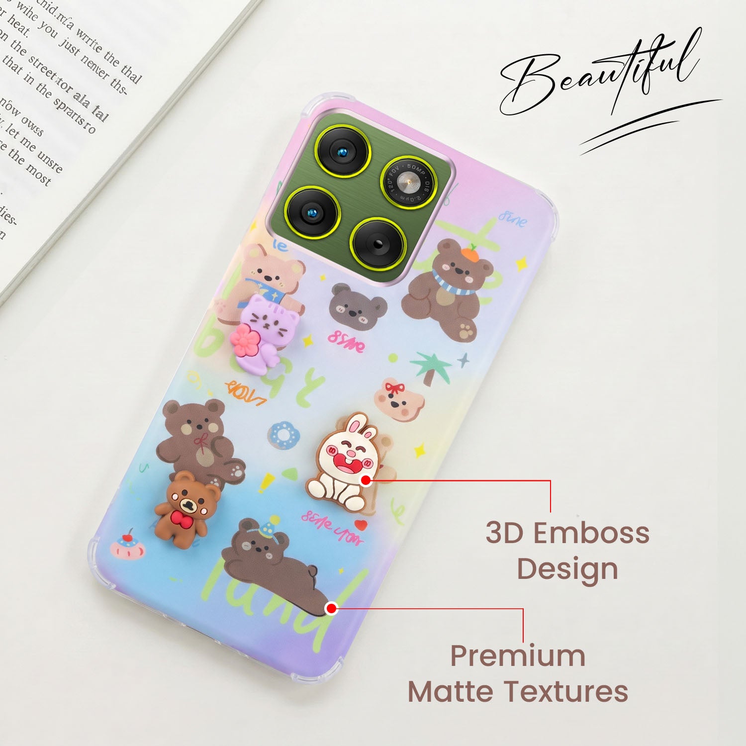 For Motorola Moto Edge 70 Back Cover Case (3D Cute Cartoons | Hard Back Side Soft | Matte Premium Finish | HD Printing)