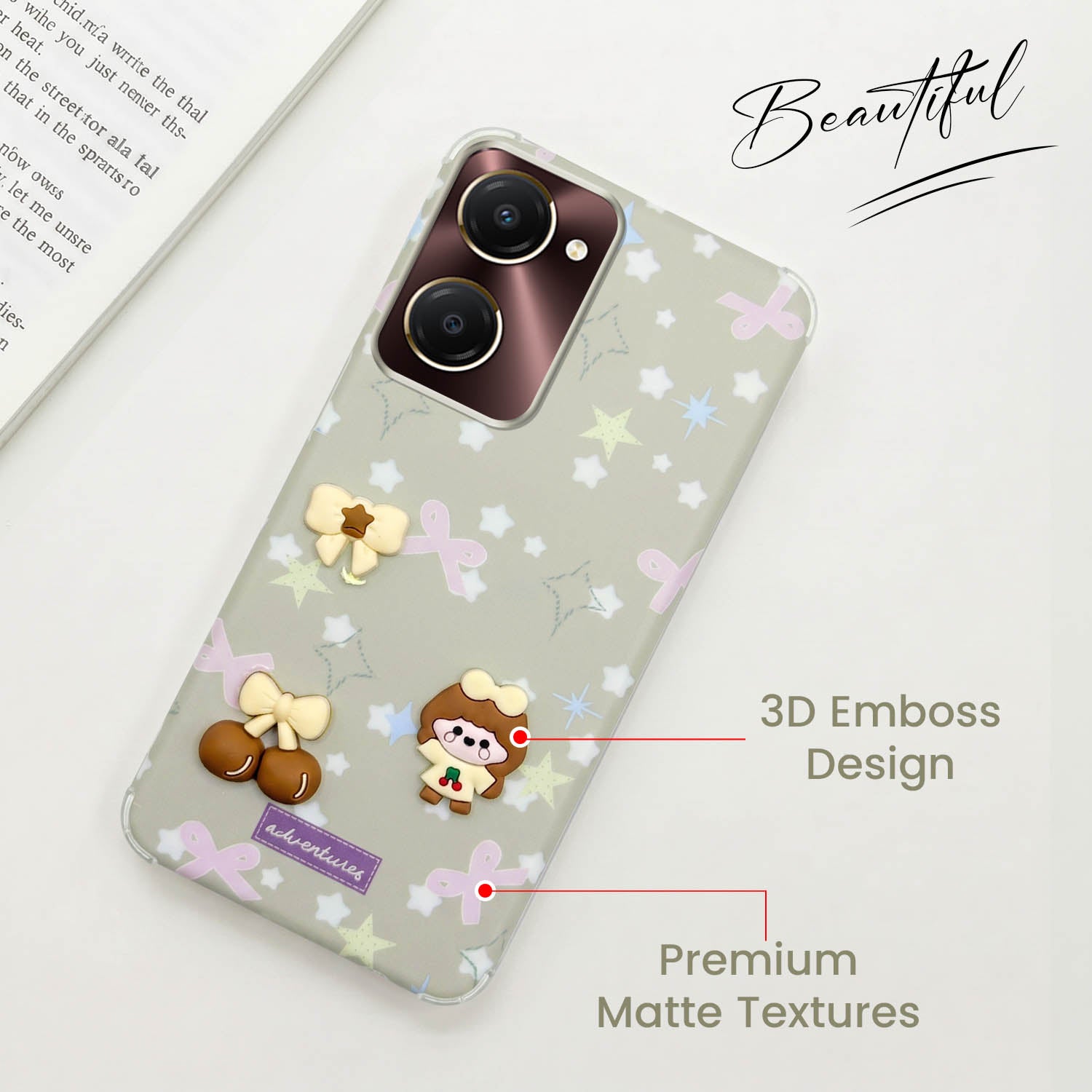 For Vivo iQOO Z9 Lite 5G Back Cover Case (3D Cute Cartoons | Hard Back Side Soft | Matte Premium Finish | HD Printing)