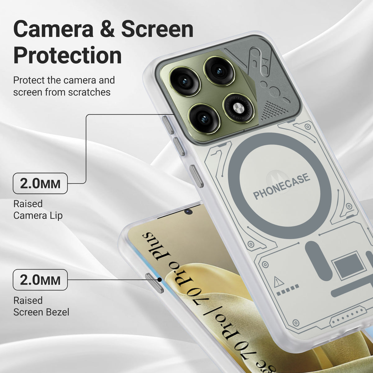 For Motorola Edge 70 Pro | Edge 70 Pro Plus Metallic Back Cover Case (Metallic Camera Protection & Buttons | Translucent Milky Shade | Hard Polycarbonate)