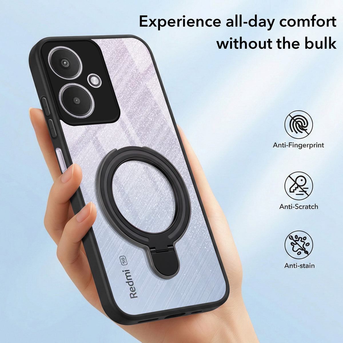 For Redmi 13C 5G Back Cover Case (Kick Stand Ring Holder | Life time Anti Yellow | Camera Protection)
