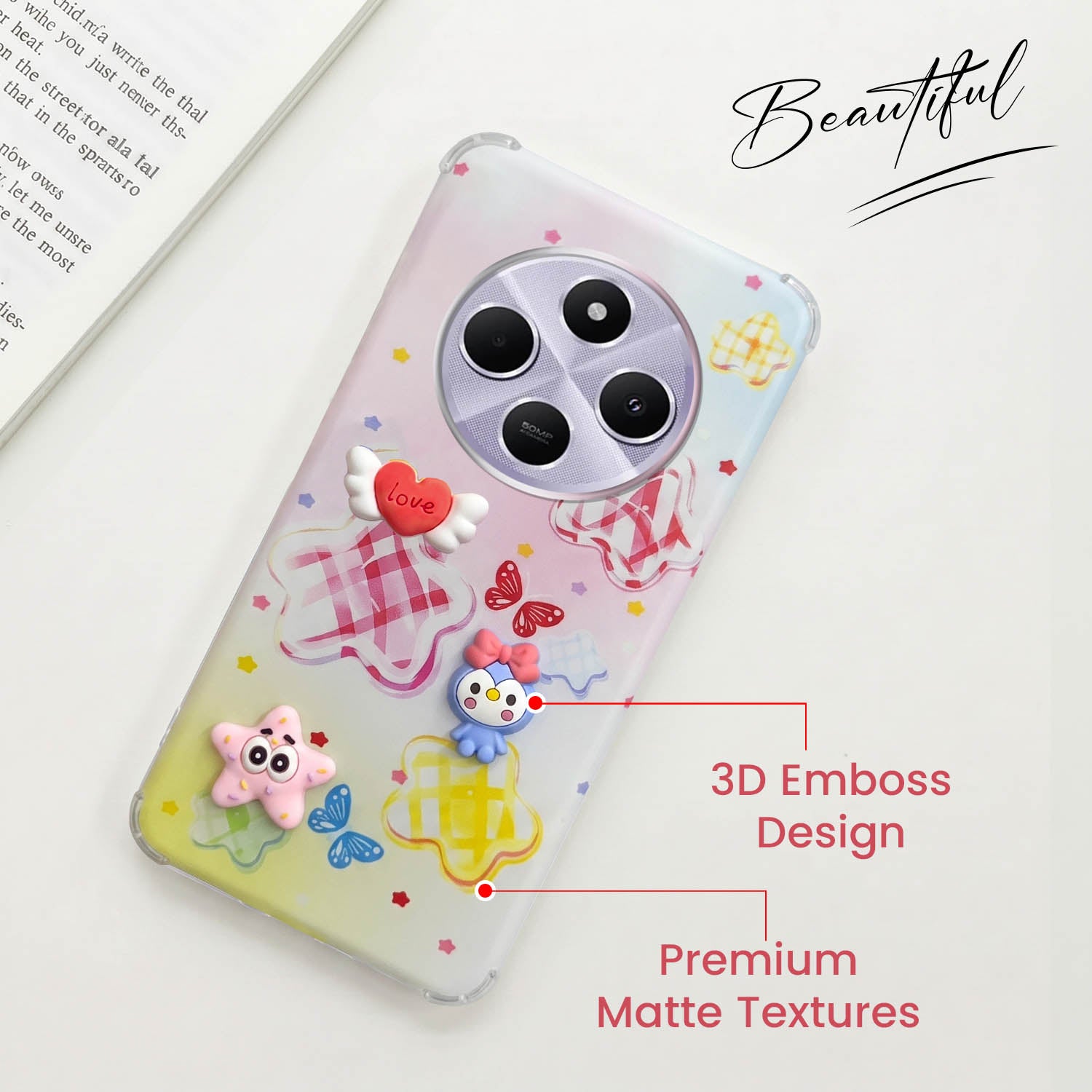 For Redmi A4 5G | Xiaomi Redmi 14C Back Cover Case (3D Cute Cartoons | Hard Back Side Soft | Matte Premium Finish | HD Printing)