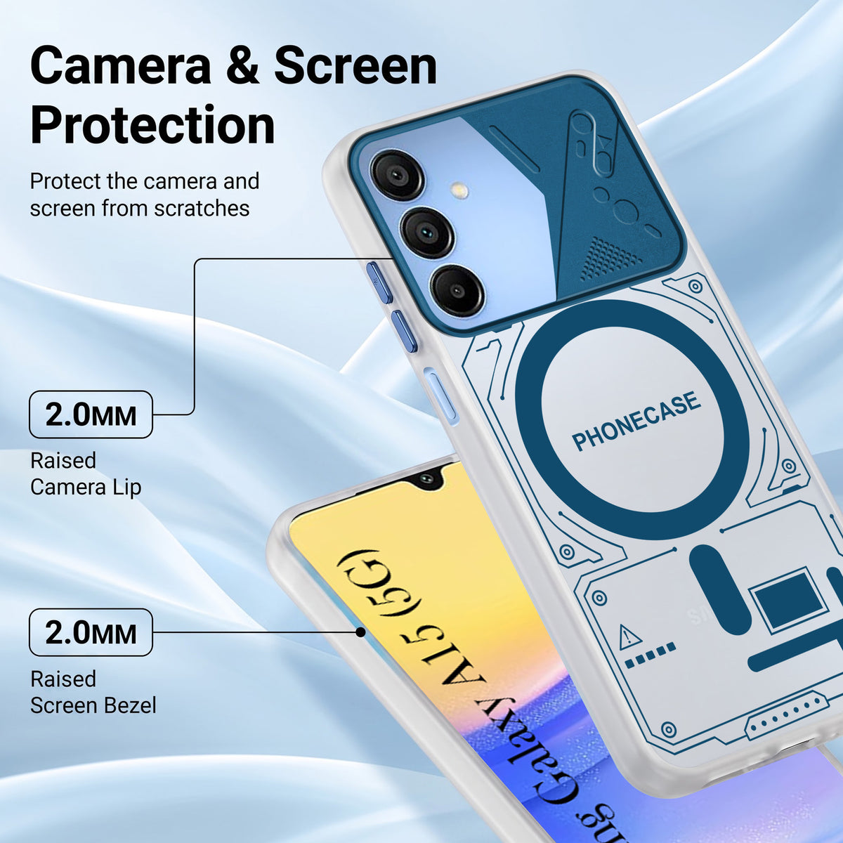 For Samsung Galaxy A15 5G Metallic Back Cover Case (Metallic Camera Protection & Buttons | Translucent Milky Shade | Hard Polycarbonate)