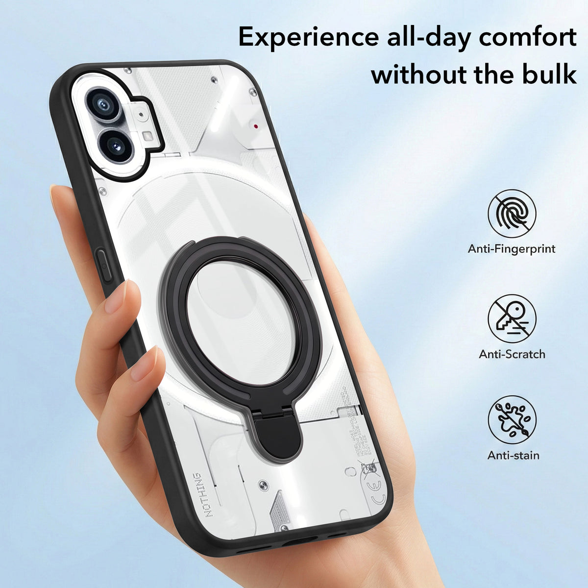 For Nothing Phone 1 Back Cover Case (Kick Stand Ring Holder | Life time Anti Yellow | Camera Protection)