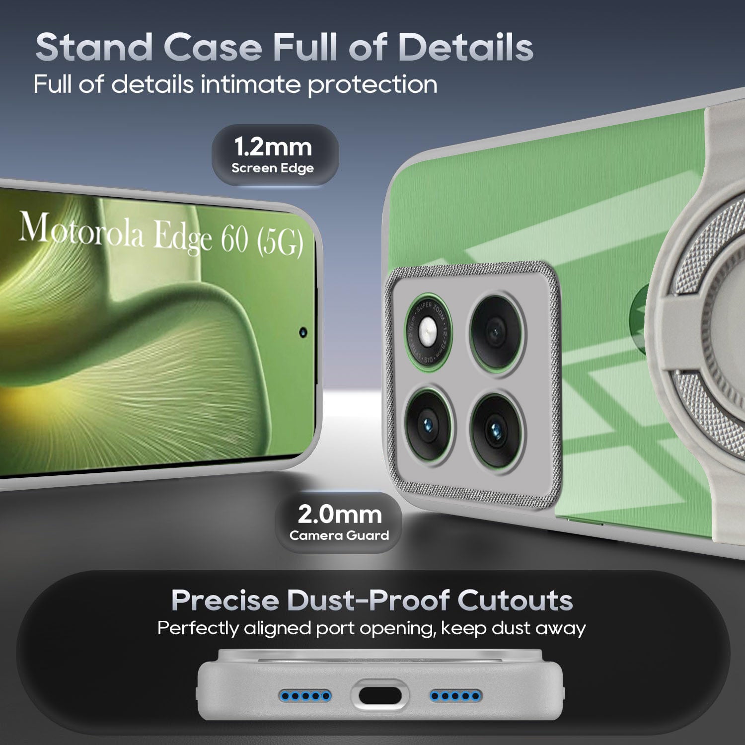 For Motorola Moto Edge 60 Back Cover Case with stand (Built-in Ring Holder Kickstand | Lifetime Anti Yellow | Camera Protection)
