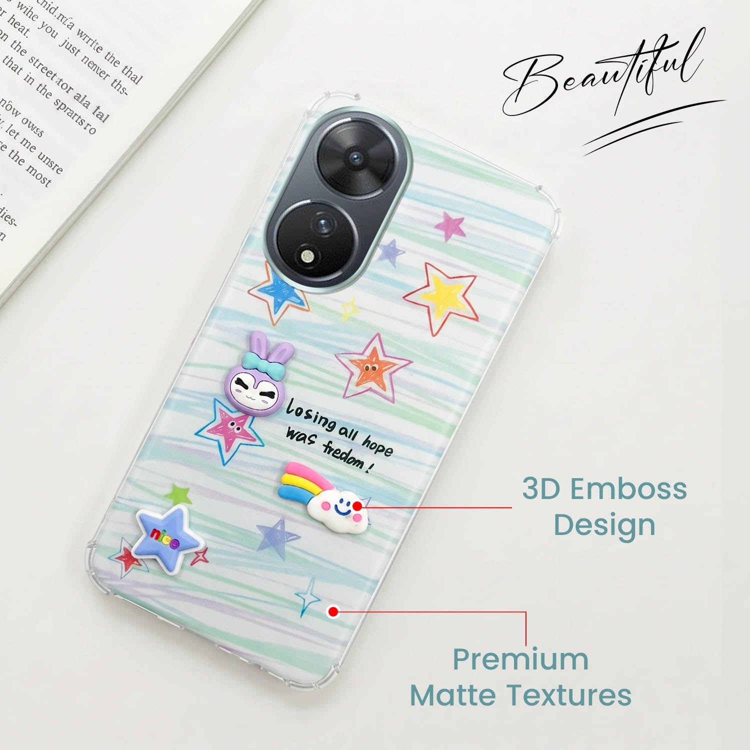 For Vivo T2 Back Cover Case (3D Cute Cartoons | Hard Back Side Soft | Matte Premium Finish | HD Printing)