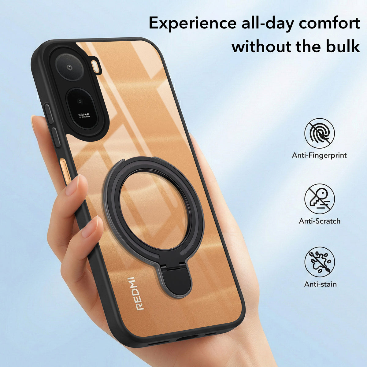 For Redmi A7 Pro 4G|5G Back Cover Case (Kick Stand Ring Holder | Life time Anti Yellow | Camera Protection)