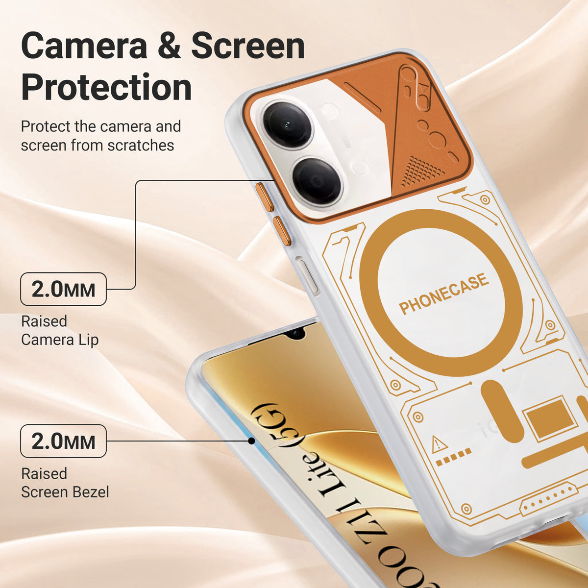 For Vivo iQOO Z11 Lite Metallic Back Cover Case (Metallic Camera Protection & Buttons | Translucent Milky Shade | Hard Polycarbonate)