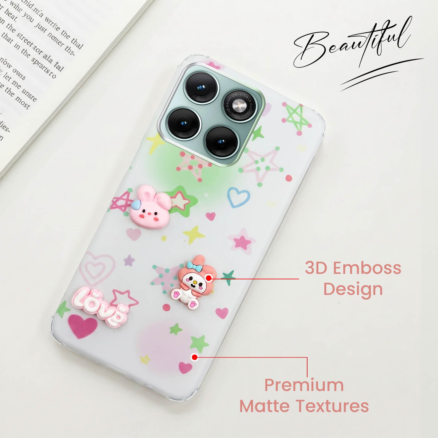 For Motorola Moto Edge 70 Fusion Back Cover Case (3D Cute Cartoons | Hard Back Side Soft | Matte Premium Finish | HD Printing)