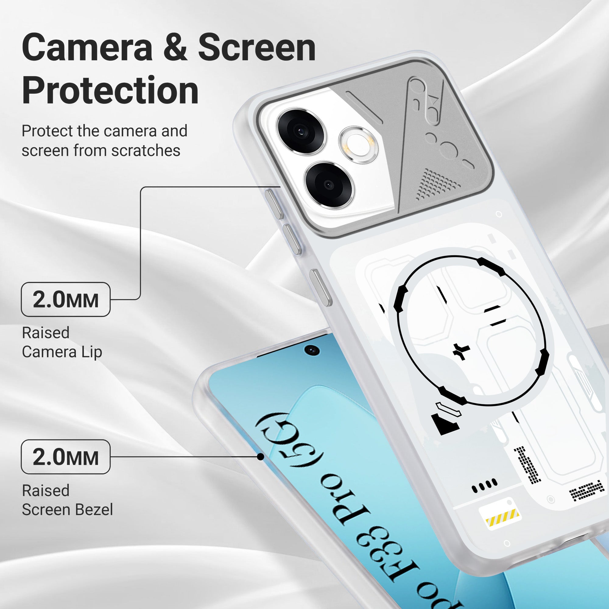 For Oppo F33 Pro 5G Metallic Back Cover Case (Metallic Camera Protection & Buttons | Translucent Milky Shade | Hard Polycarbonate)
