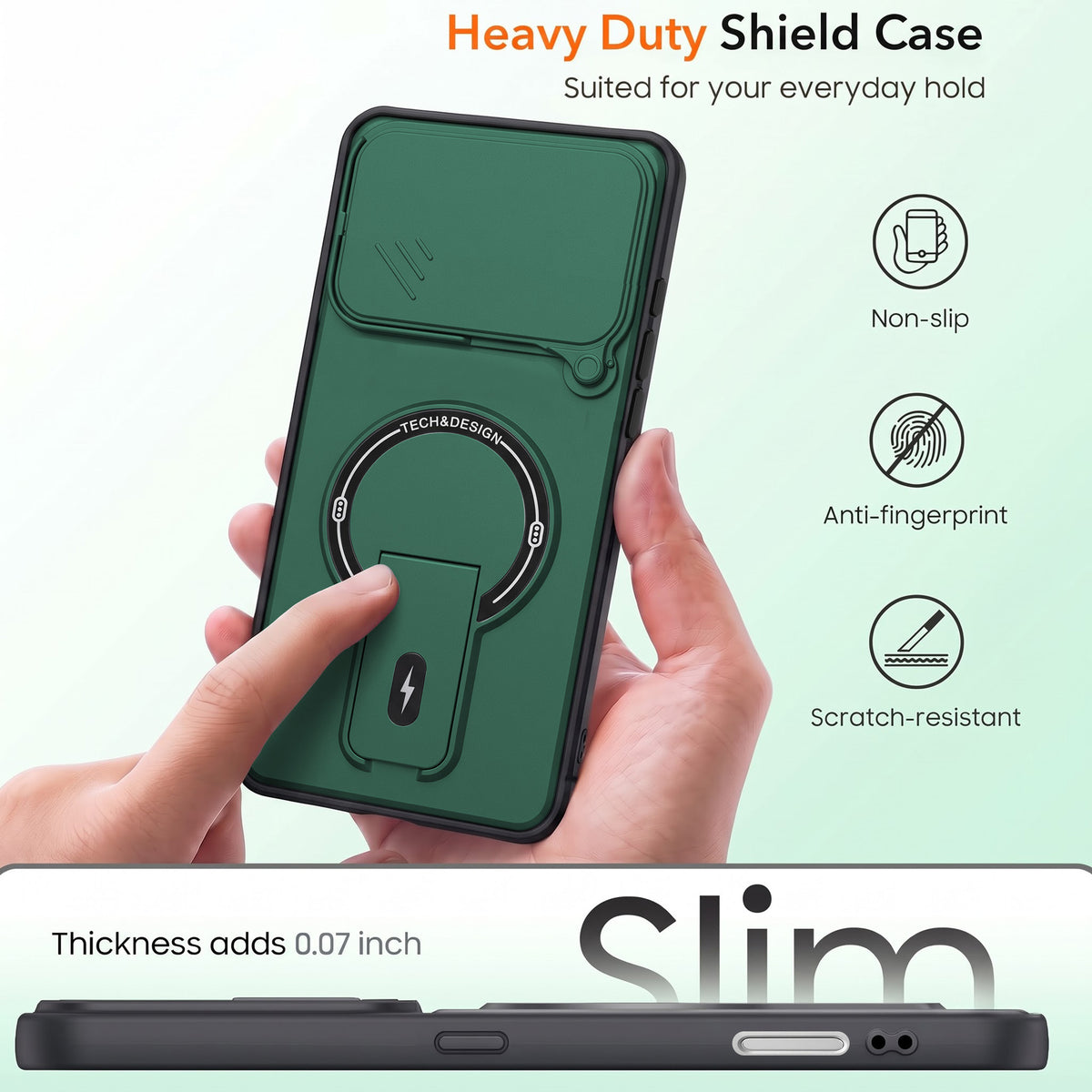 For Apple iPhone 17 Pro Back Case Cover Metallic (Hybrid Armor Kickstand | Sliding Shutter Camera Protection | MagSafe Compatible)