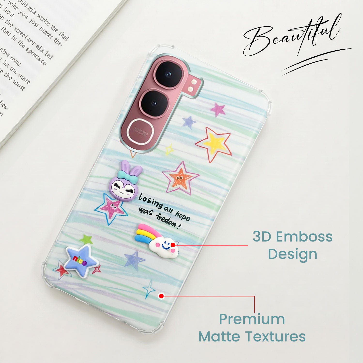 For Vivo Y31 5G Back Cover Case (3D Cute Cartoons | Hard Back Side Soft | Matte Premium Finish | HD Printing)
