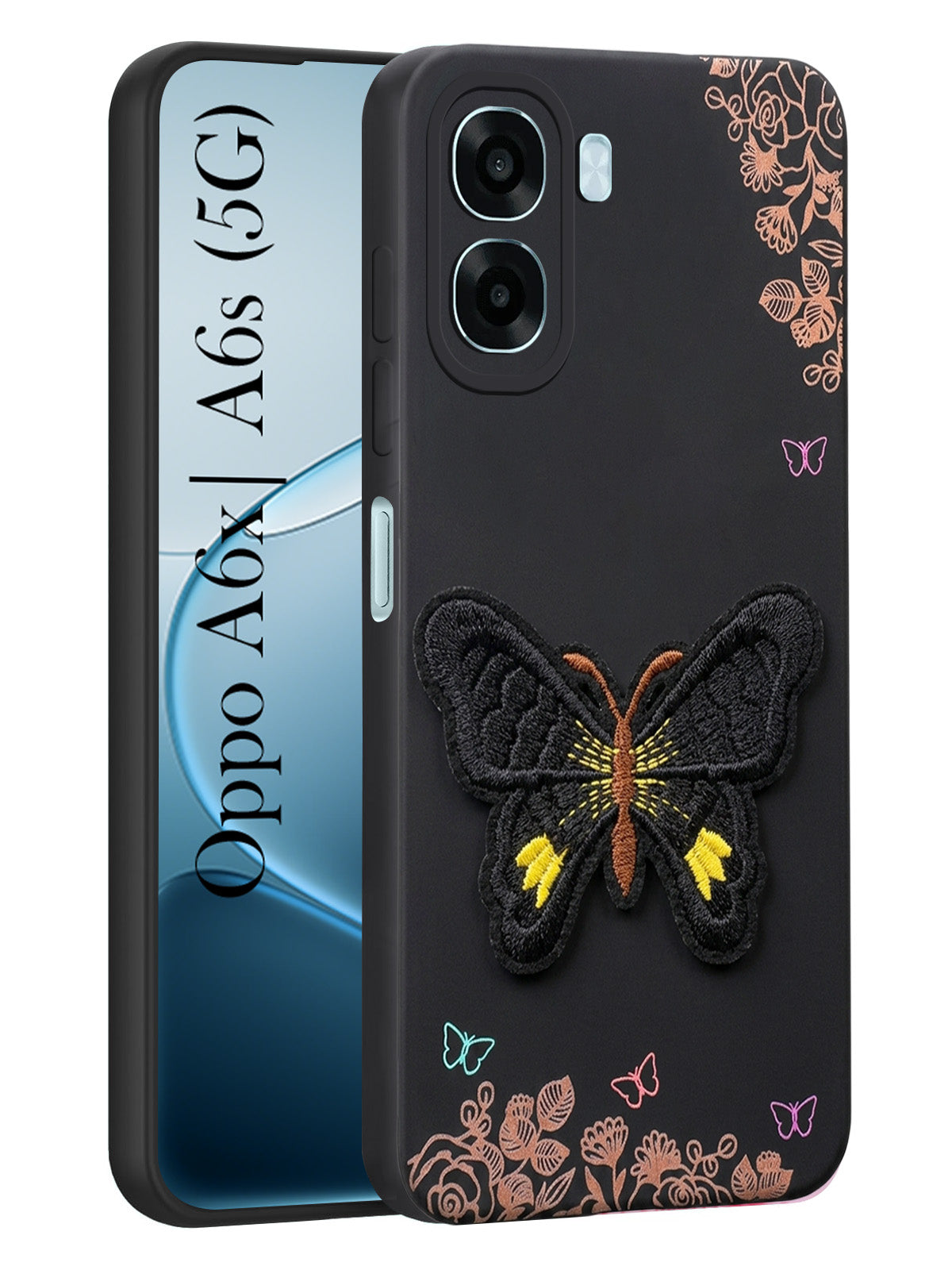 For Oppo A6X | Oppo A6S Back Cover Case (Soft Butterfly Embroidery | Women Teen Girls | Camera Protection| Matte Silicone)