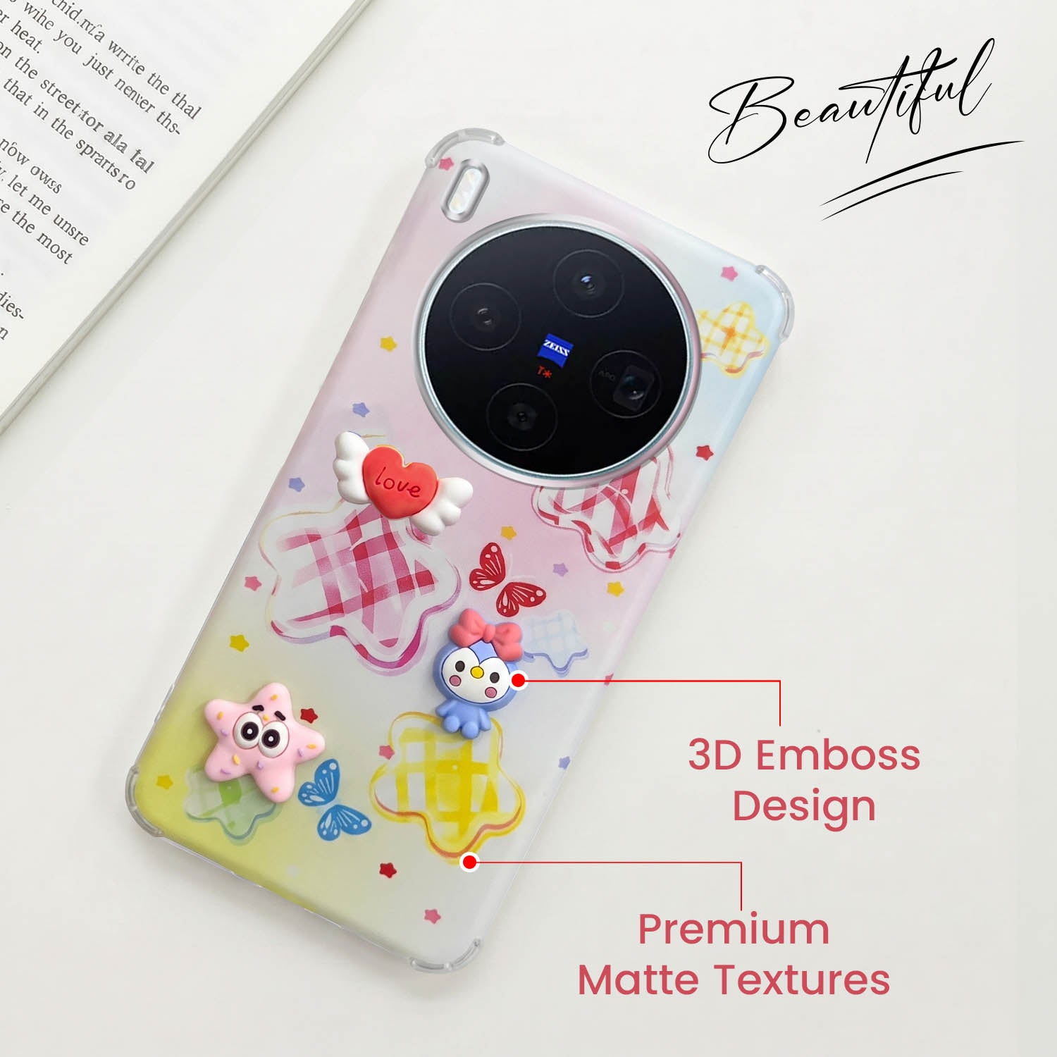 For Vivo X300 5G Back Cover Case (3D Cute Cartoons | Hard Back Side Soft | Matte Premium Finish | HD Printing)