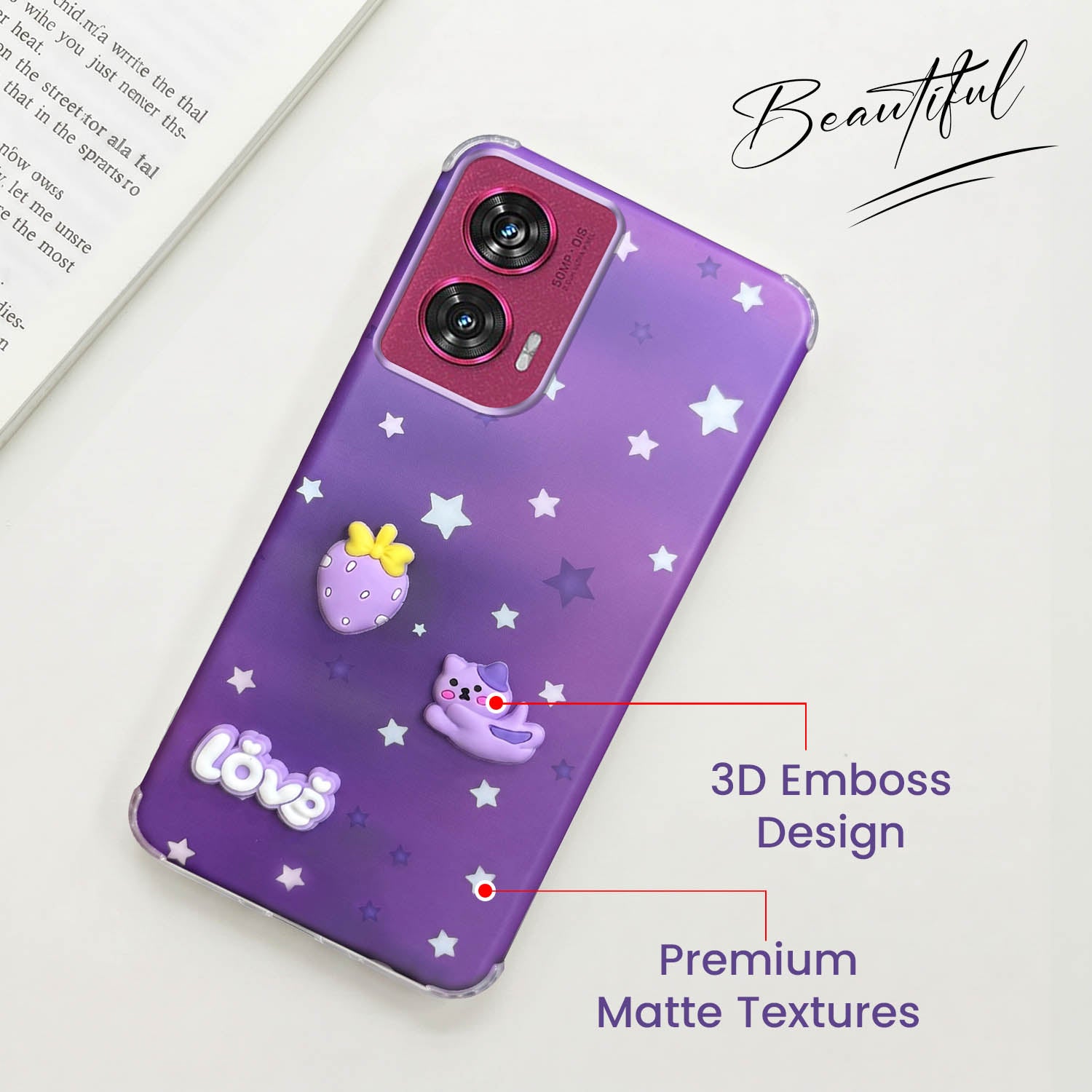 For Motorola Moto Edge 50 Fusion Back Cover Case (3D Cute Cartoons | Hard Back Side Soft | Matte Premium Finish | HD Printing)