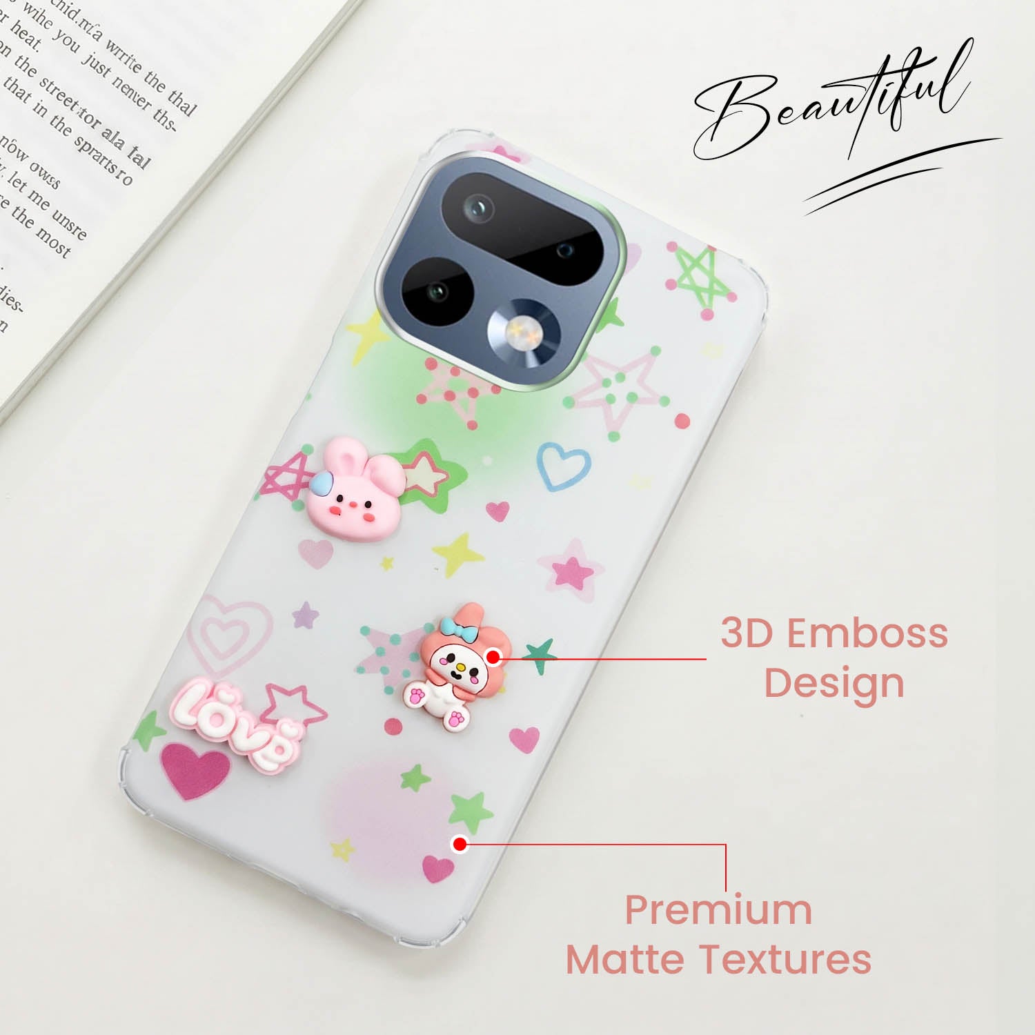 For Realme 16 Pro Back Cover Case (3D Cute Cartoons | Hard Back Side Soft | Matte Premium Finish | HD Printing)