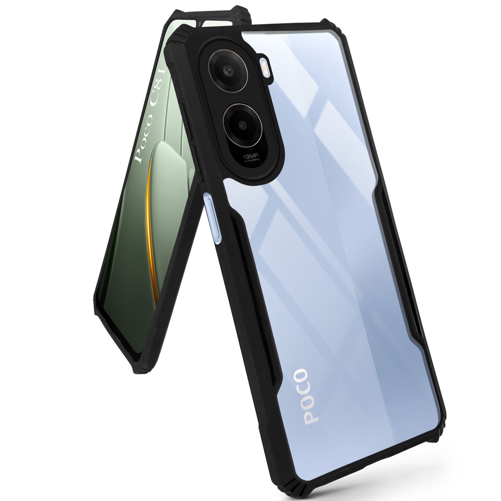 For Poco C81 5G Back Cover Case Hybrid (Shockproof with Polycarbonate Clear Panel | Professional Black) (Copy)