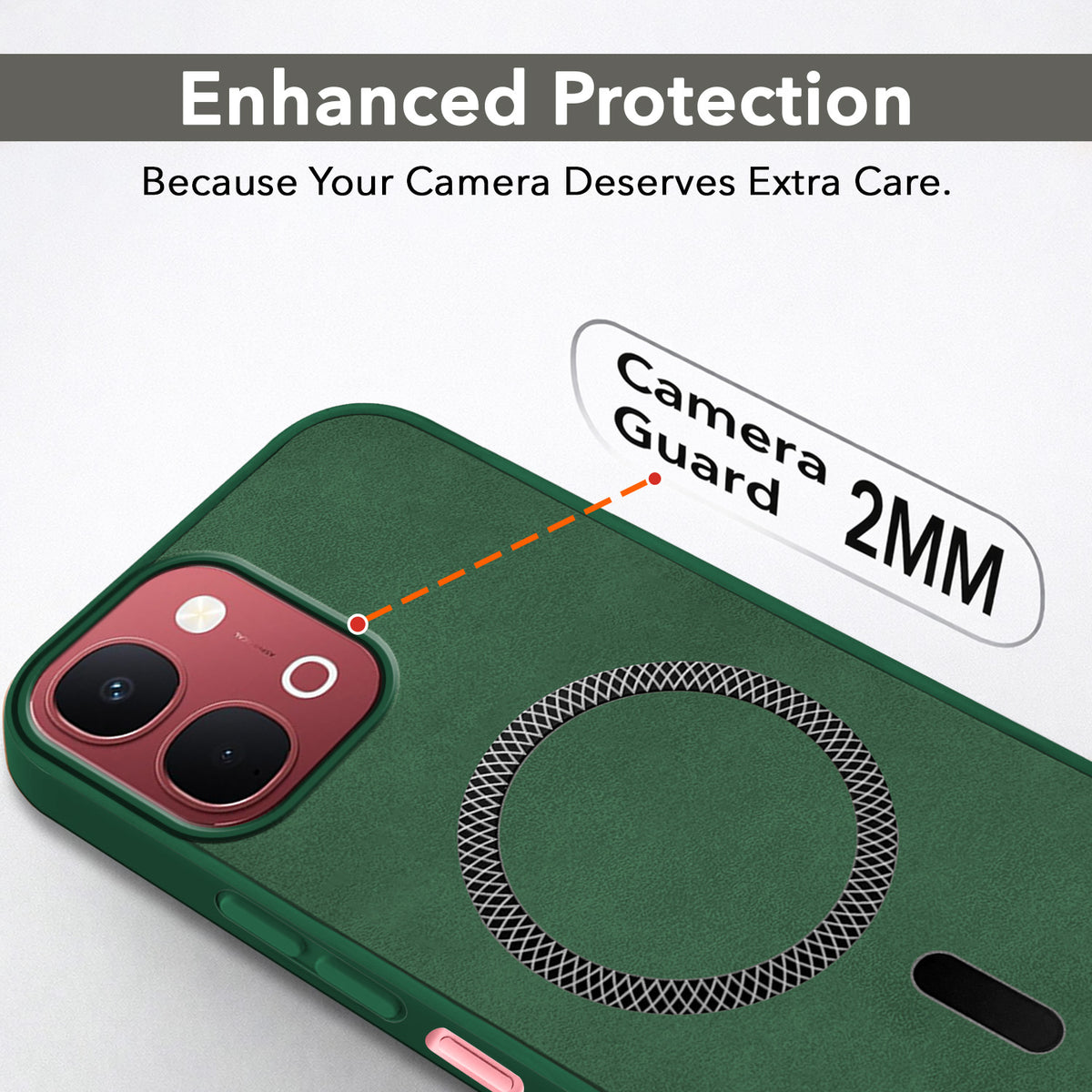 For Vivo Y31T 5G Back Cover Case Leather Finish (MagSafe Compatible Wireless Charging | Soft Touch | Camera Bump Protection)