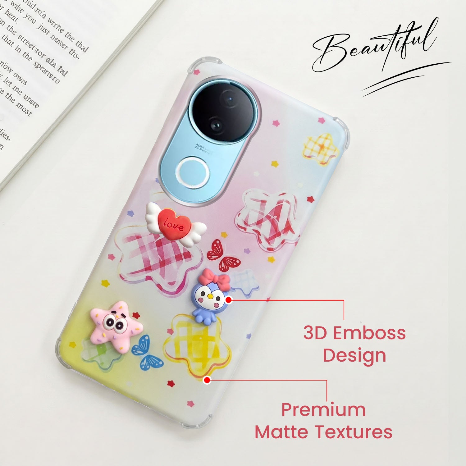 For Vivo iQOO Z10R Back Cover Case (3D Cute Cartoons | Hard Back Side Soft | Matte Premium Finish | HD Printing)