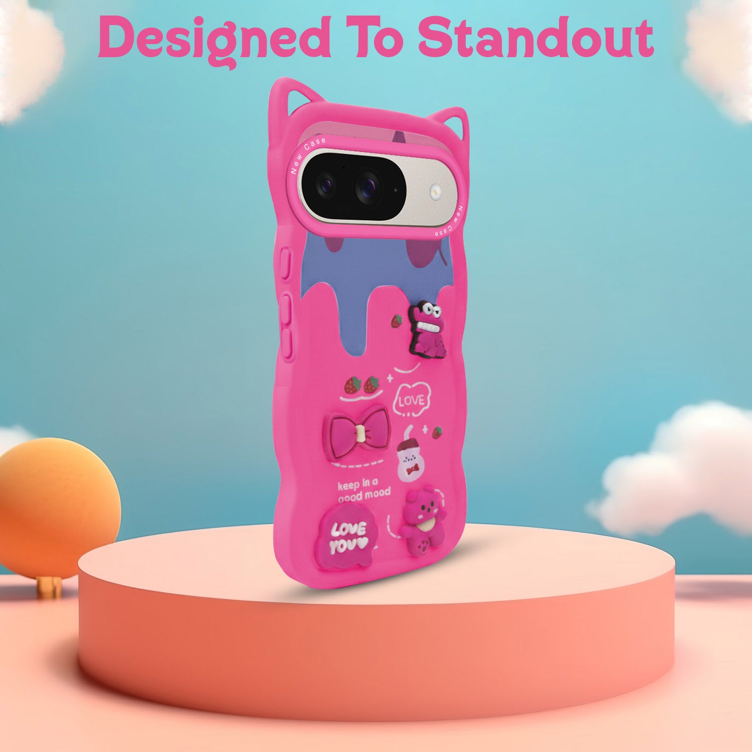 For Google Pixel 8a Back Case Cover Strap (3D Embossed Figures | Strap Holder | 360* Soft Cushion with Camera Bump)