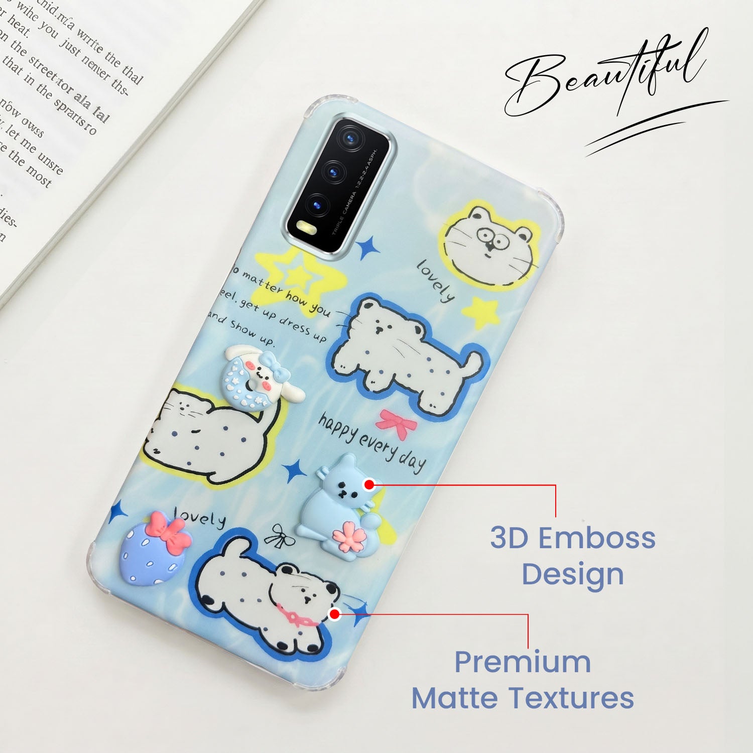 For Vivo Y20 | Y20i Back Cover Case (3D Cute Cartoons | Hard Back Side Soft | Matte Premium Finish | HD Printing)
