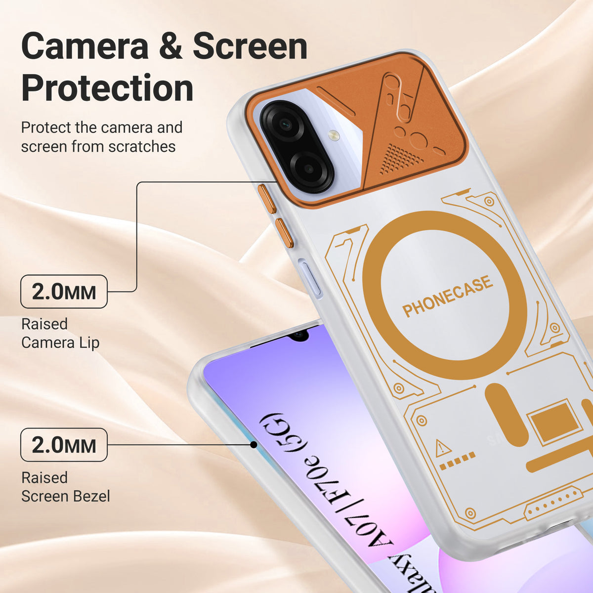 For Samsung Galaxy A07 5G | F70e 5G Metallic Back Cover Case (Metallic Camera Protection & Buttons | Translucent Milky Shade | Hard Polycarbonate)