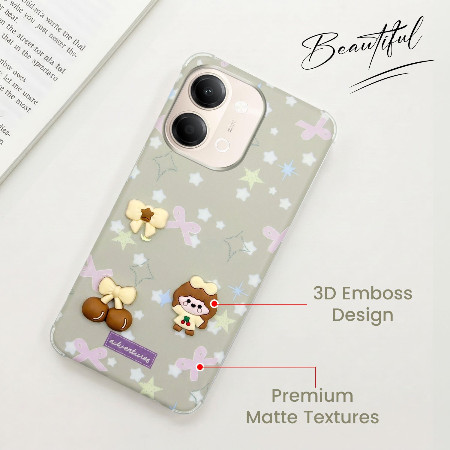 For Vivo Y05 4G Back Cover Case (3D Cute Cartoons | Hard Back Side Soft | Matte Premium Finish | HD Printing)