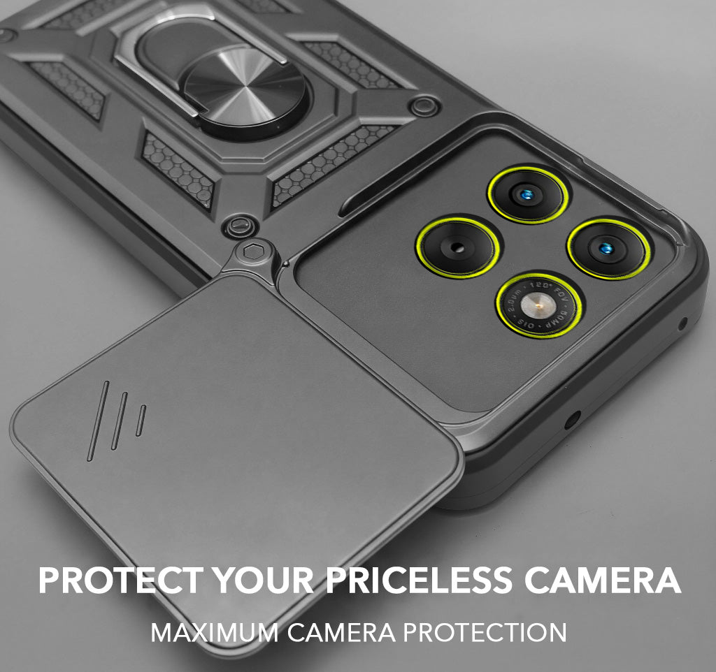 For Motorola Moto Edge 70 Back Cover Case Hybrid Armor (Sliding Shutter Camera Protection | Polycarbonate |Ring Holder Kickstand)