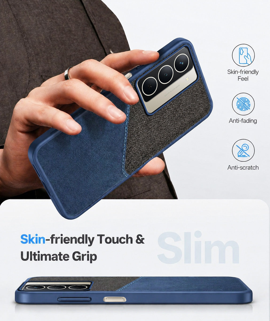 For Realme Narzo 80x Back Cover Case (Dual PU Leather Stitch | Professional Minimalist | Soft and Flexible)