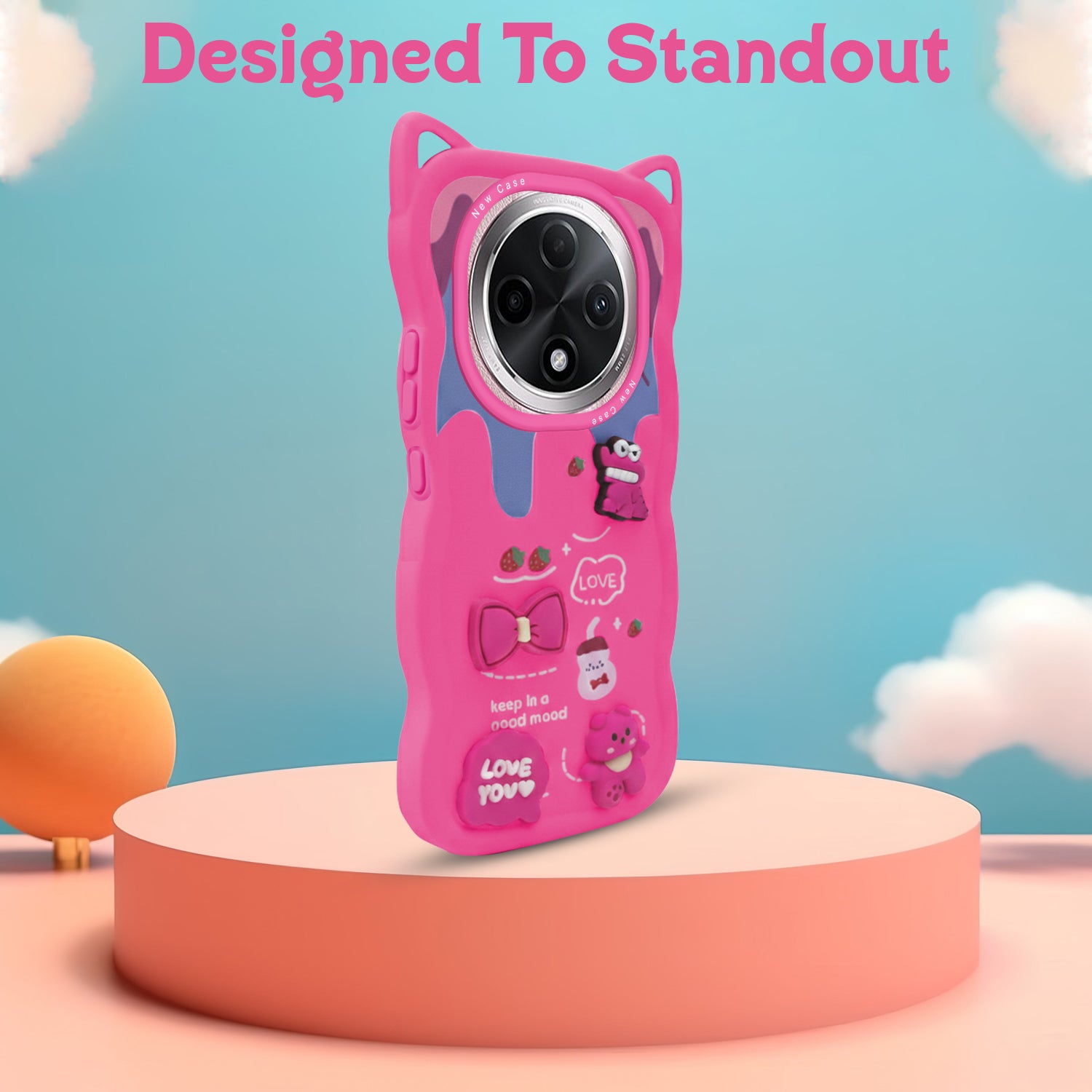 For Oppo F27 Pro | Oppo F27 Pro Plus Back Case Cover Strap (3D embossed Figures | Strap Holder | 360* Soft Cushion with Camera Bump)